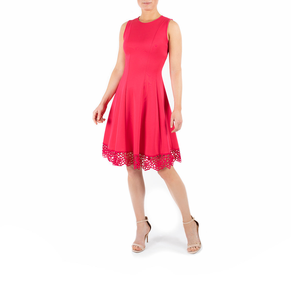Donna Ricco Sleeveless Embroidered Hem A-Line Scuba Dress DR50170