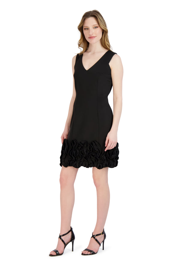 Donna Ricco Sleeveless V-Neck Cupcake Ruffle Hem Scuba Sheath Dress DR50413