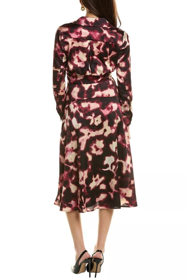 Tahari ASL DRM158 A Line Long Sleeve Printed Cocktail Midi Dress