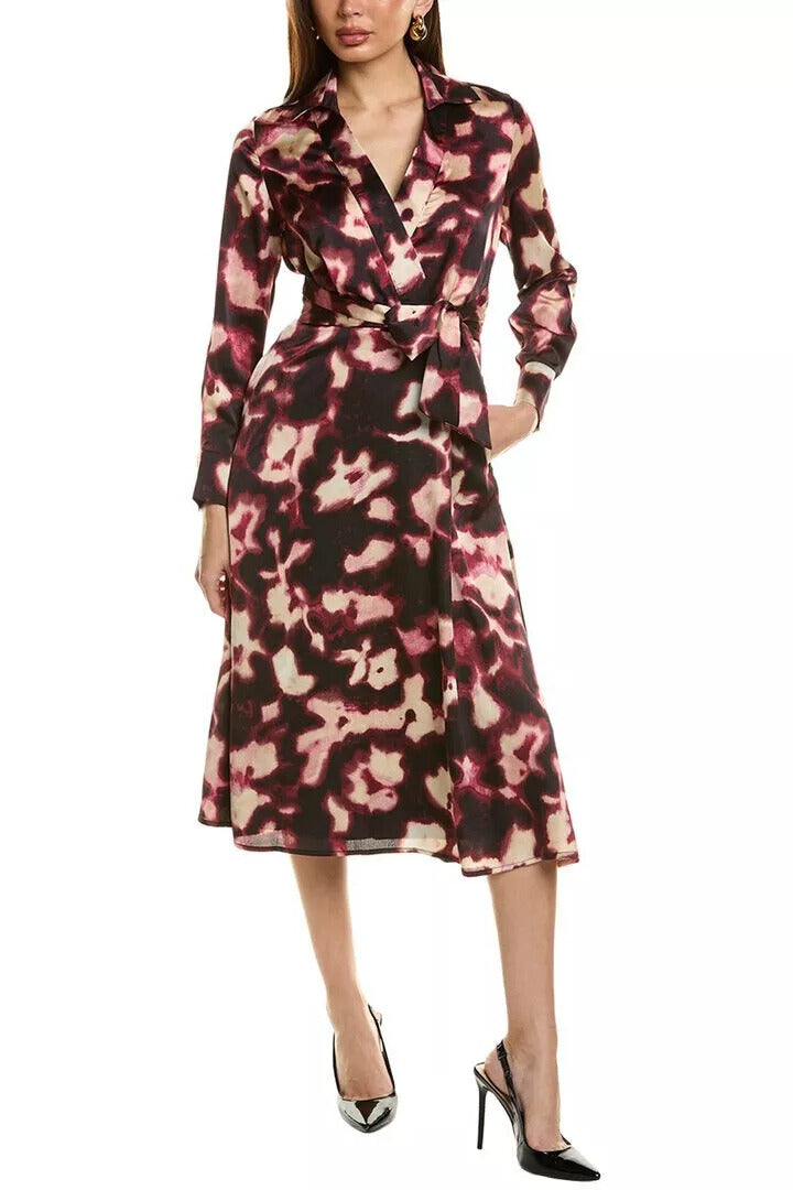 Tahari ASL DRM158 A Line Long Sleeve Printed Cocktail Midi Dress