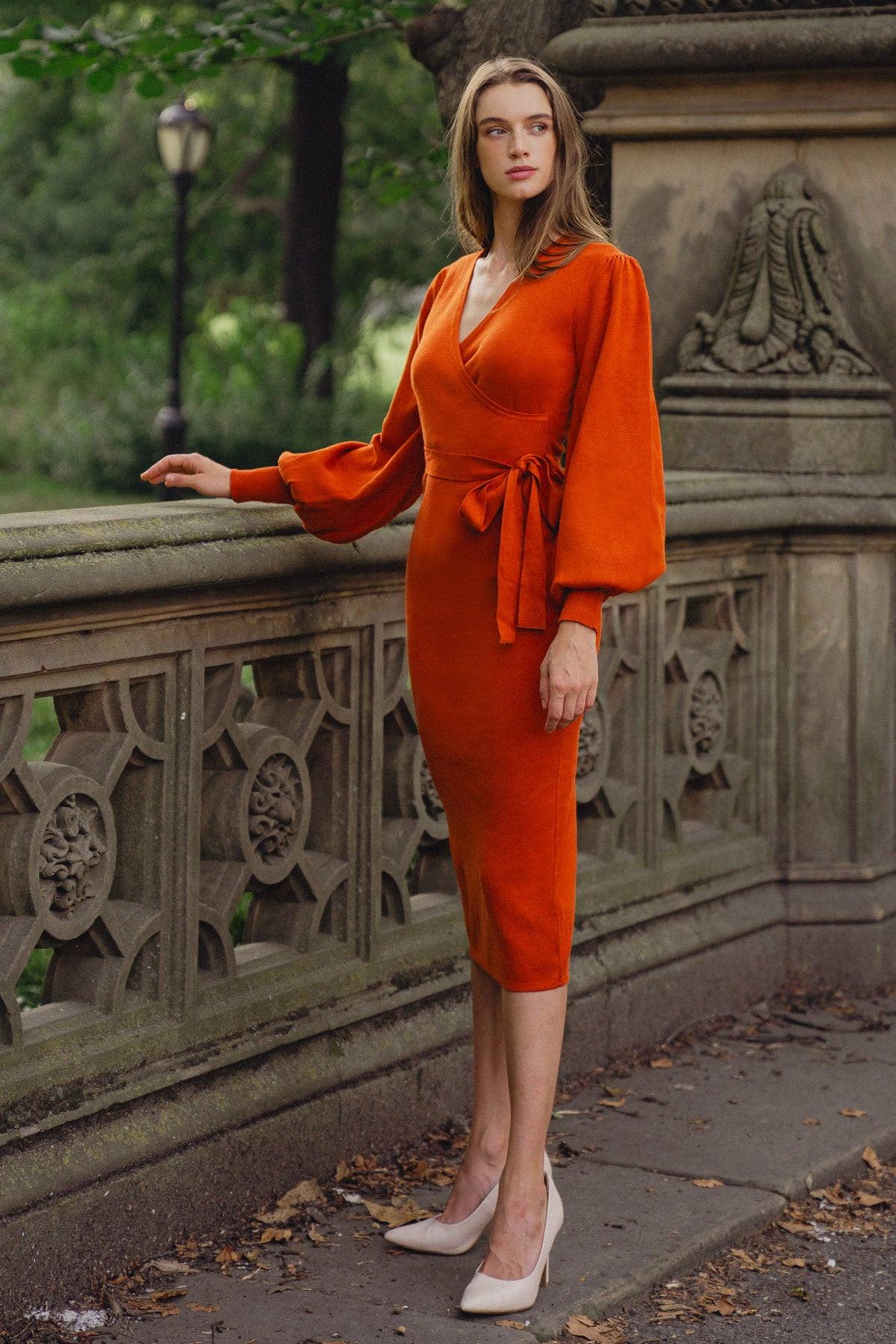 V-Neck Midi Jersey Cocktail Sheath Flying Tomato ISW5183