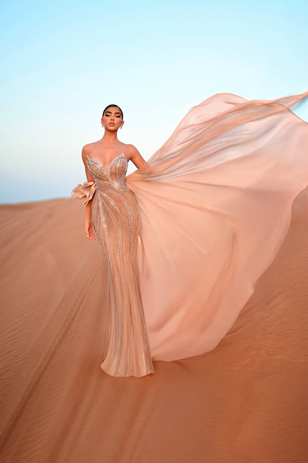 Strapless Curved Neck Floor-Length Chiffon Prom Mermaid