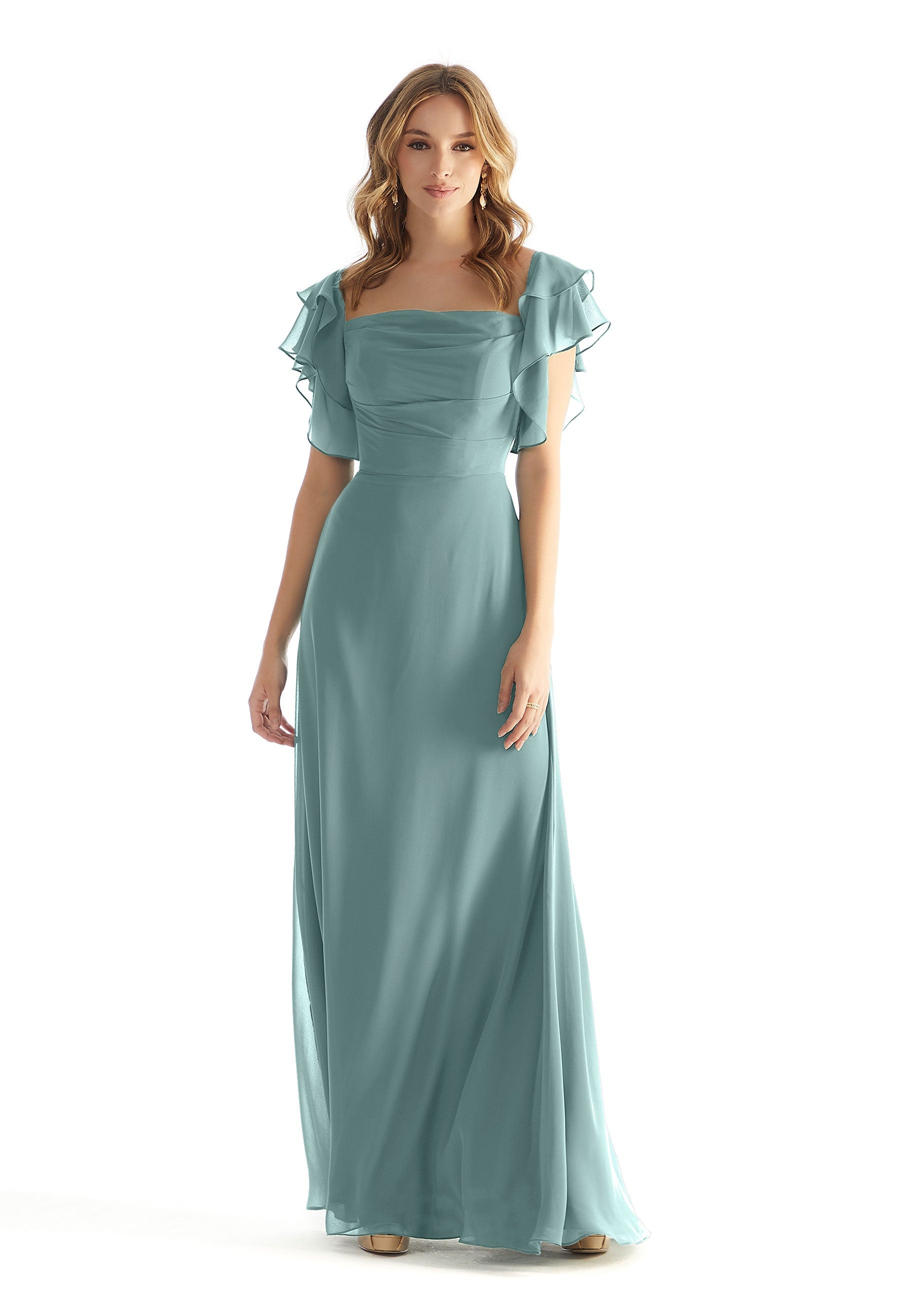 Formal Dresses Formal Ruffle Long Evening Dress Deep Sea-Chiffon-31227-Ruffle