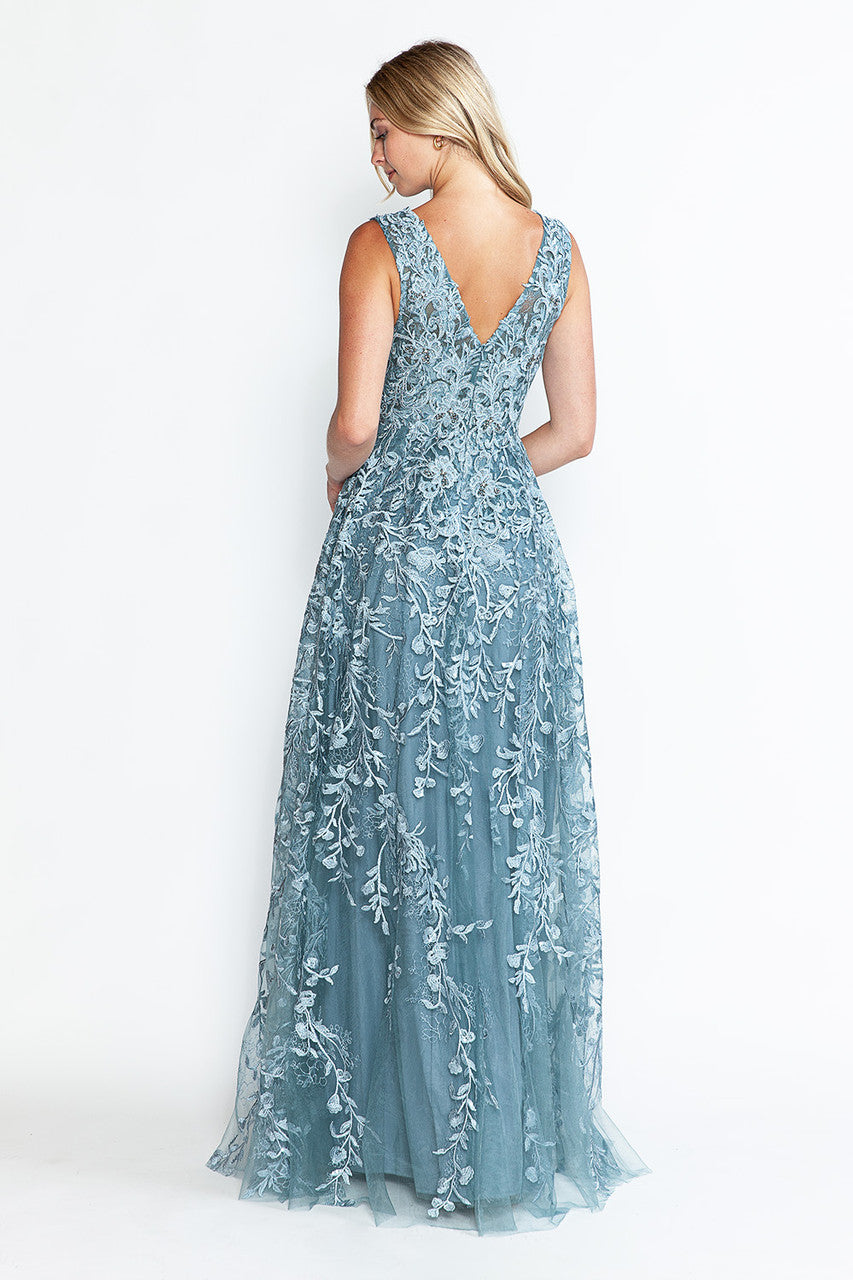 Formal Dresses Prom Long Formal Lace Dress Lenovia 8337 Denim Blue-Embroided-8337-Lace
