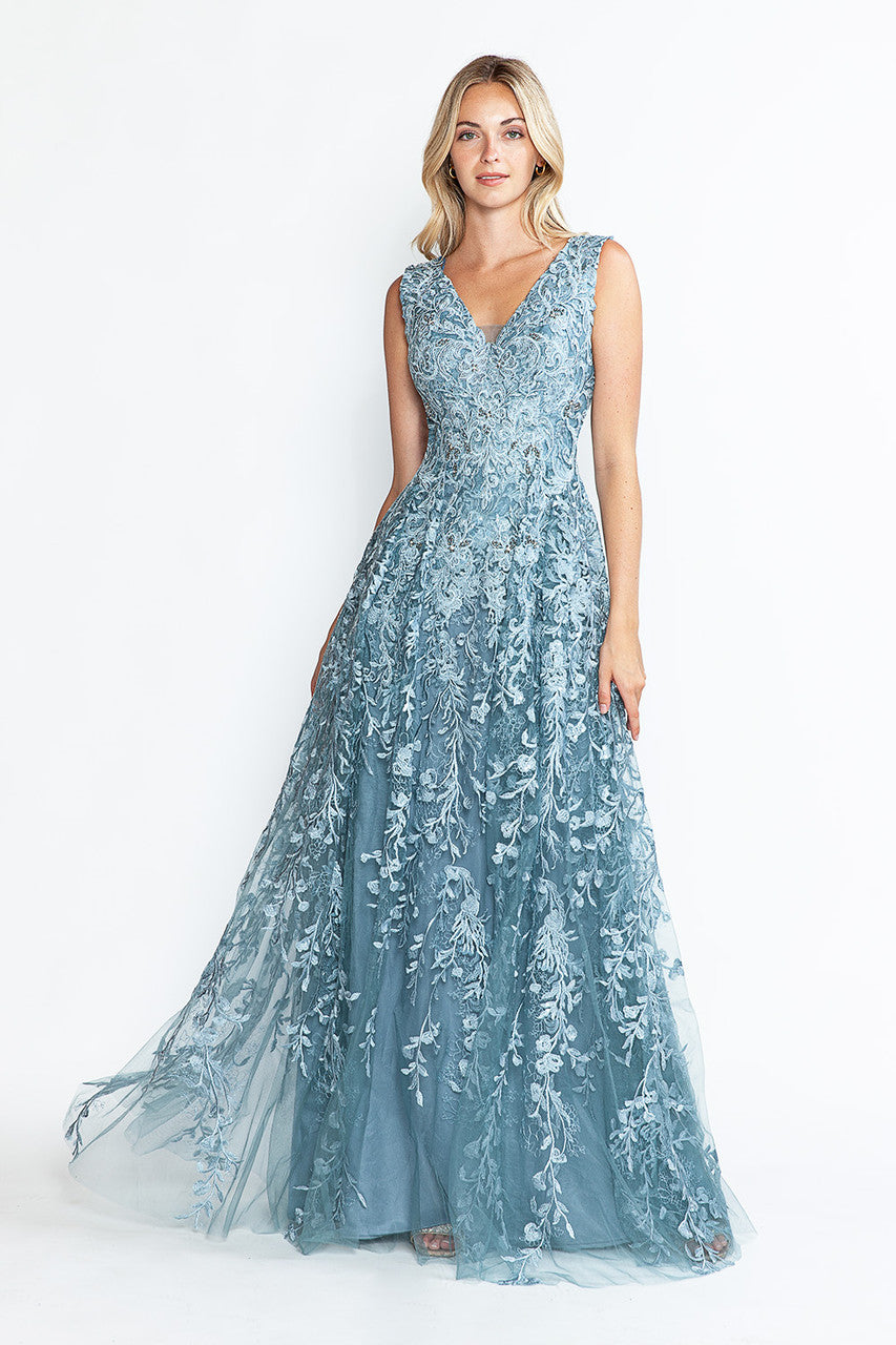 A Line Long Formal Lace Dress Lenovia 8337 - Burgundy / XL A Line Long Formal Lace Dress Lenovia 8337 - Burgundy / XL