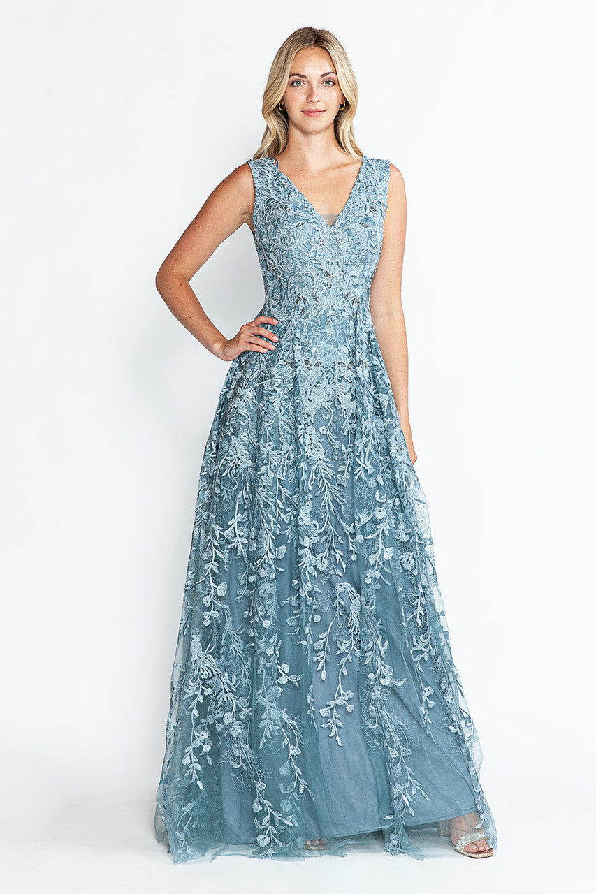 A Line Long Formal Lace Dress Lenovia 8337