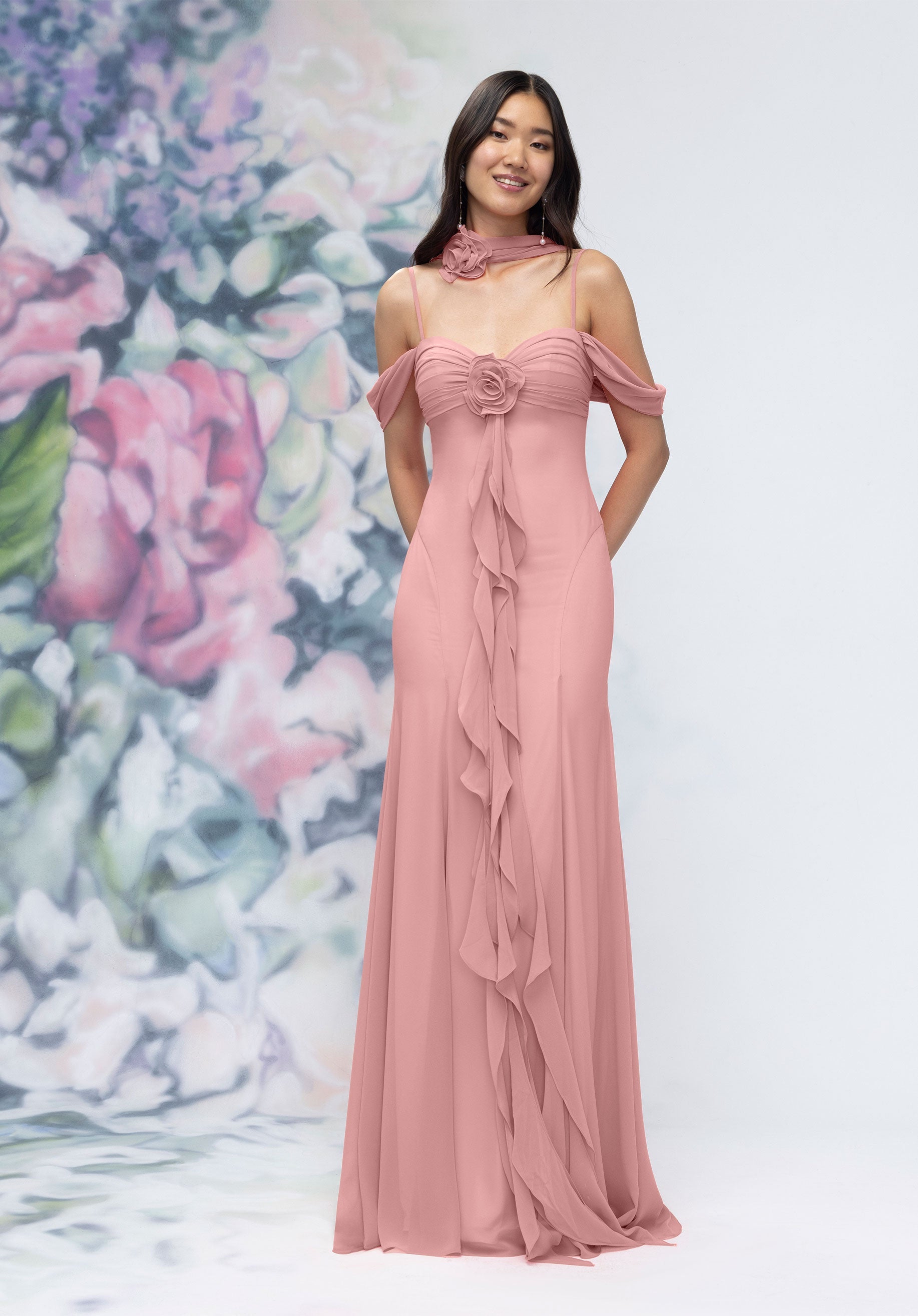 MGNY Madeline Gardner New York 3030000 Ruffle Long Floral Formal Dress