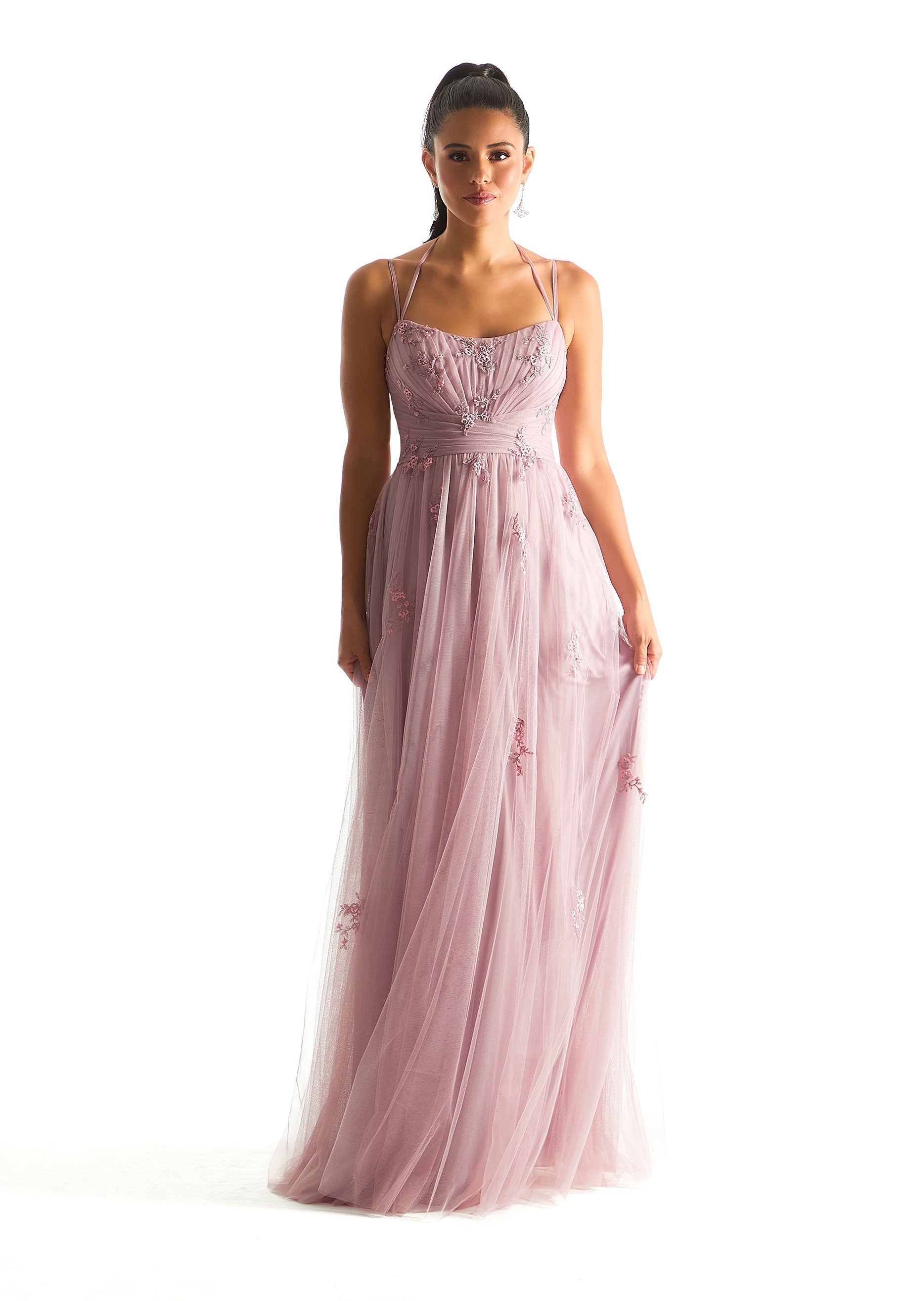 Formal Dresses Pleated Floral Long Formal Dress Desert Rose-Net-21843-Pleated