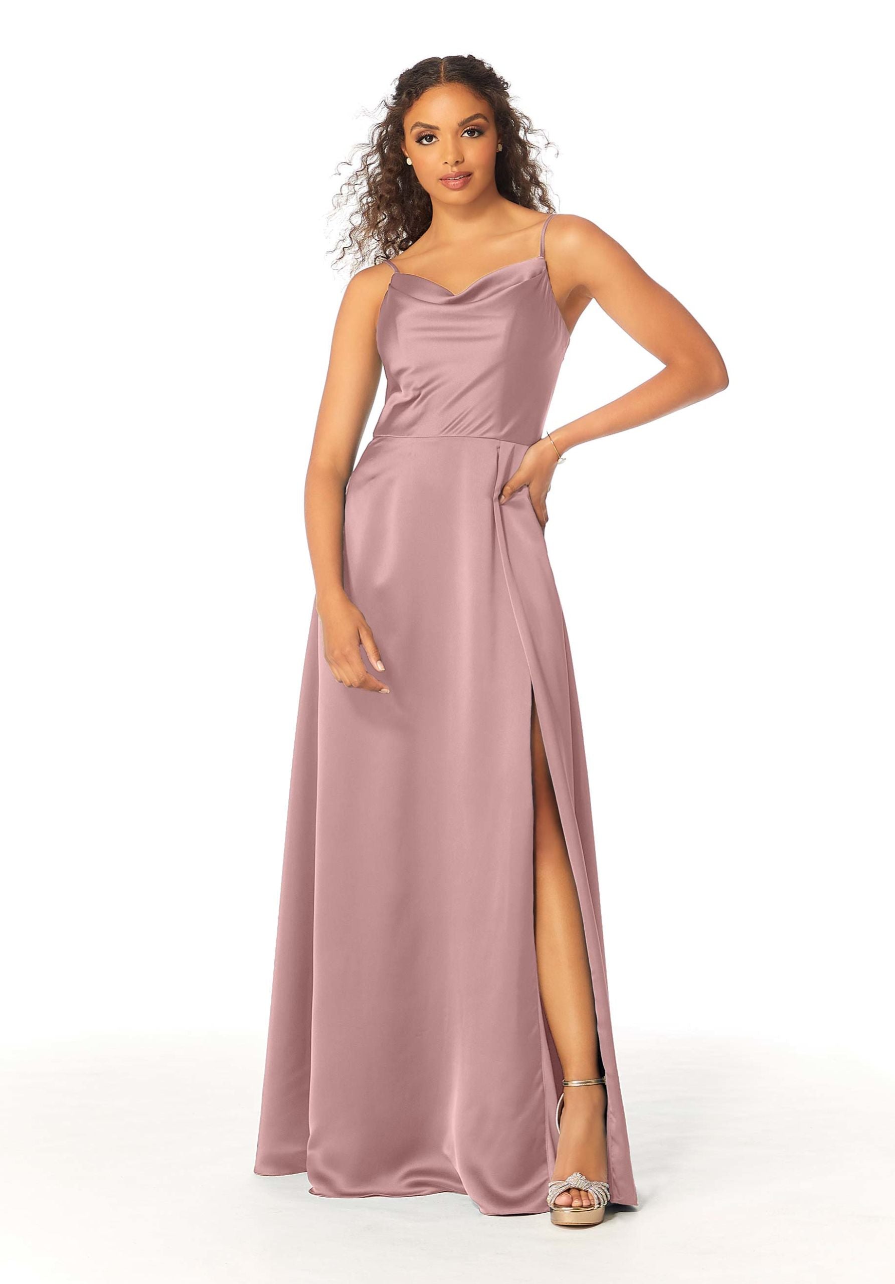 Formal Dresses Formal Evening Long A Line Dress Desert Rose-Satin-21813-Cowl