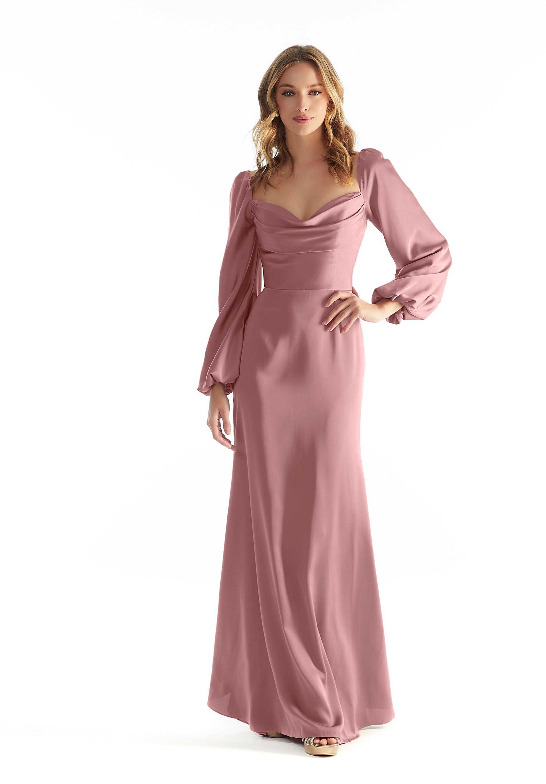 Mother of the Bride Dresses Long Sleeve Formal Lace Mother of the Bride Dress Desert Rose-Satin-31221-Cowl