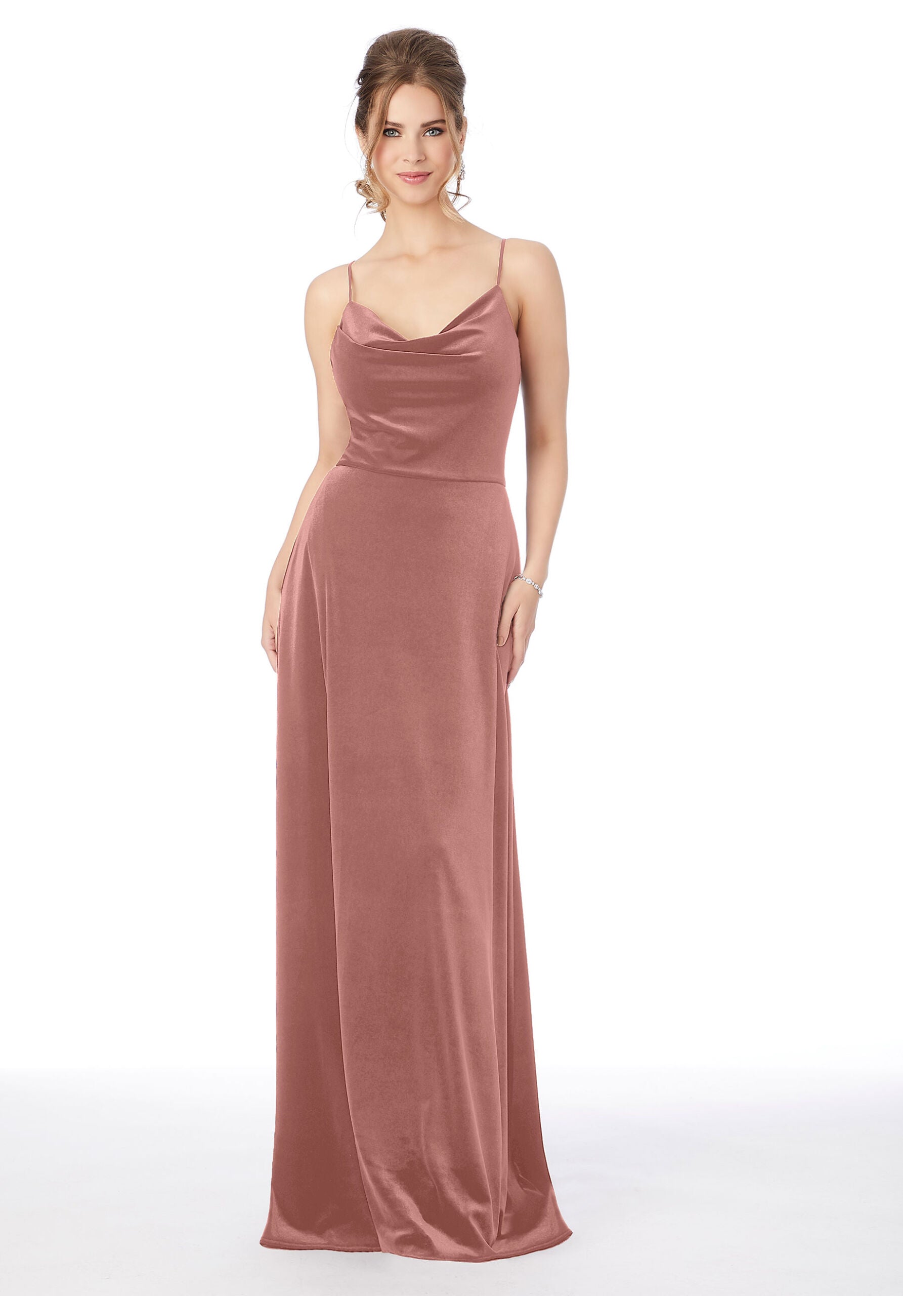 Formal Dresses A Line Velvet Long Formal Dress Desert Rose-Velvet-21685-Cowl