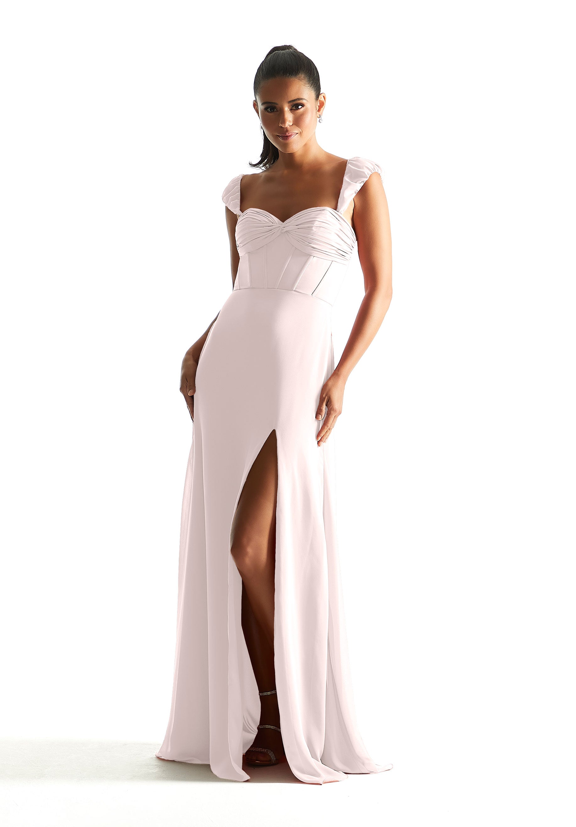 Formal Dresses Formal Long Corset Slit Evening Dress Dew Drop-Chiffon-21855-Corset