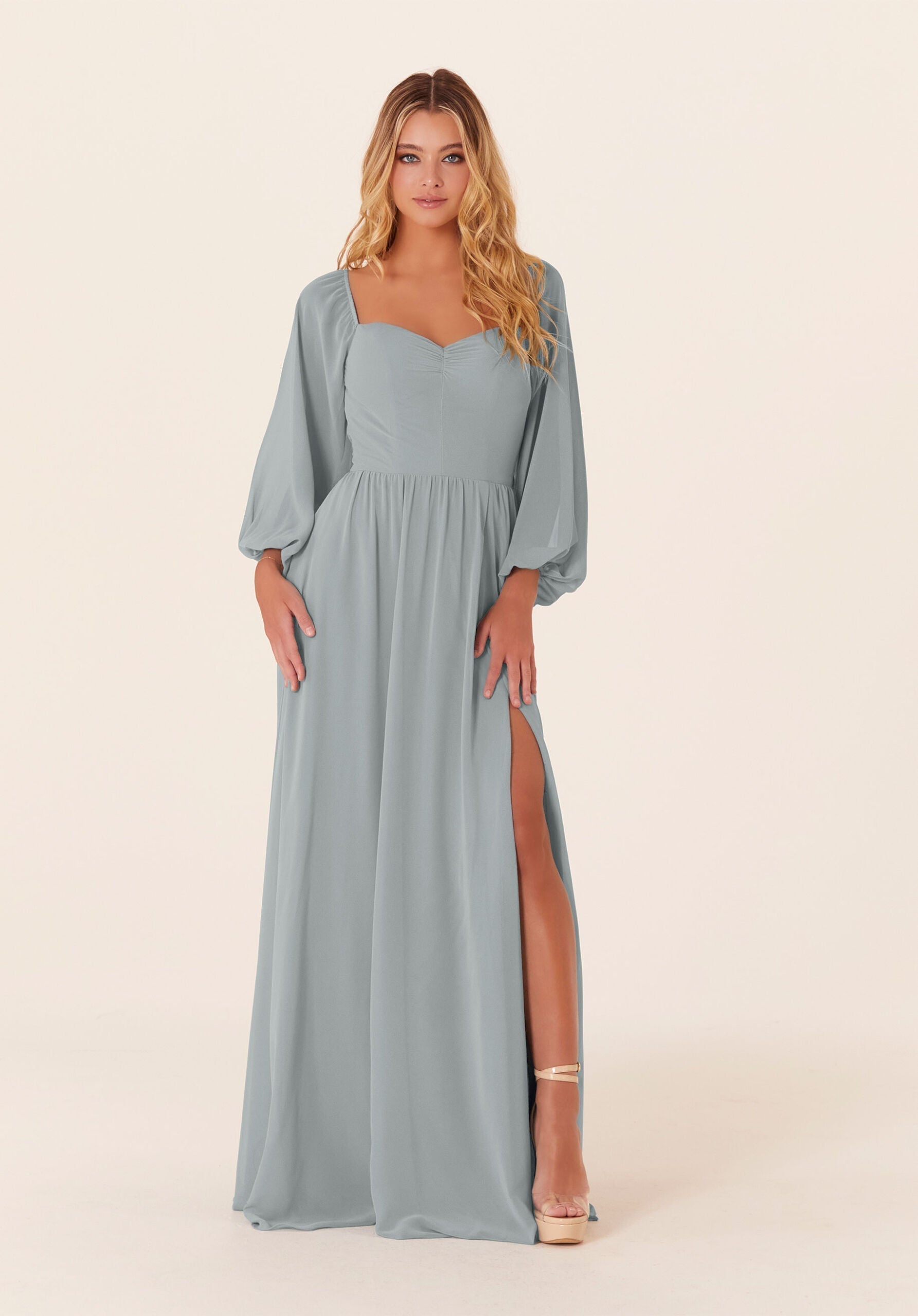 Mother of the Bride Dresses Long A Line Long Sleeve Mother of the Bride Dress Dove-Chiffon-21830-Pleated