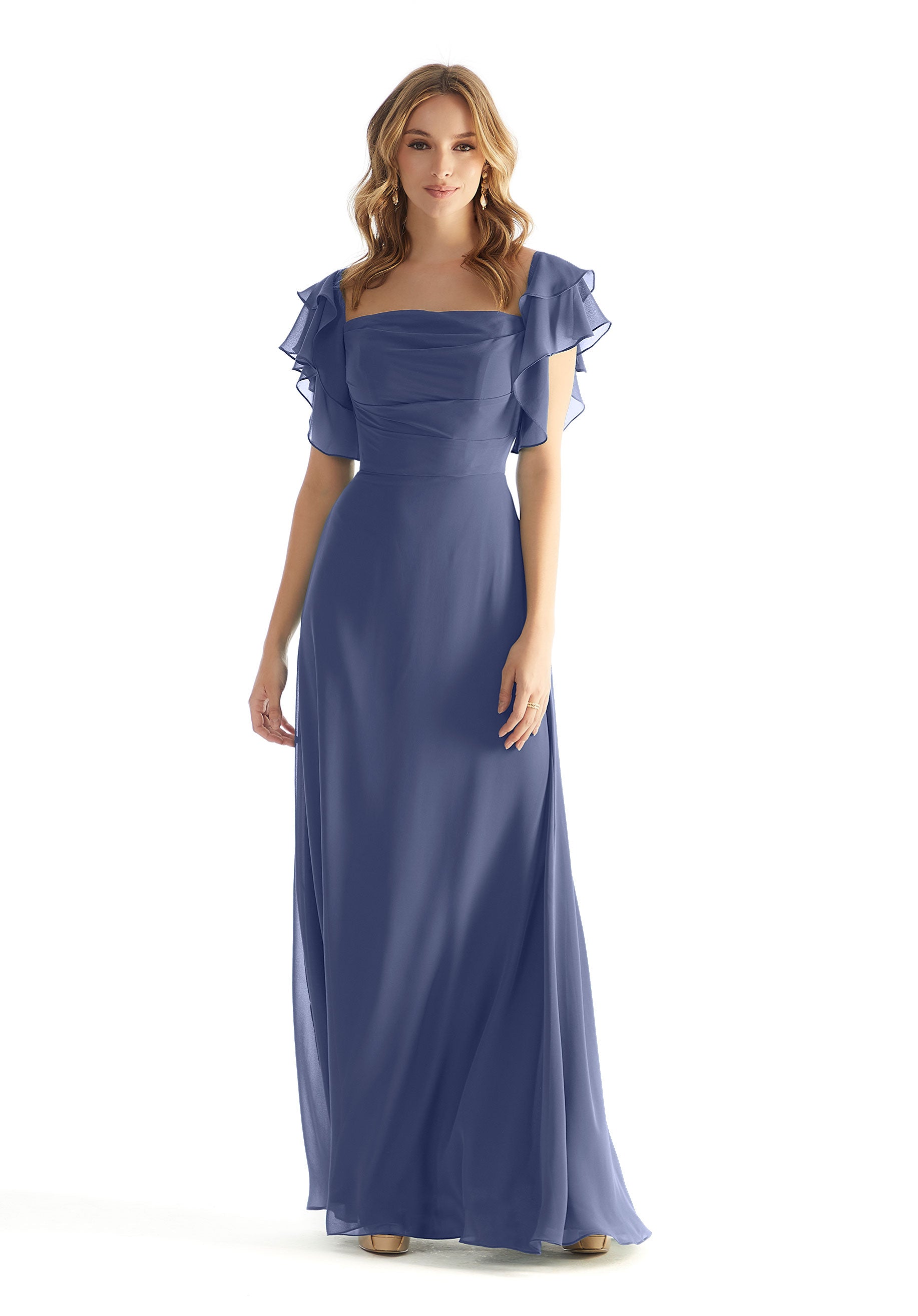 Formal Dresses Formal A Line Ruffle Long Evening Dress Dusk-Chiffon-31227-Ruffle