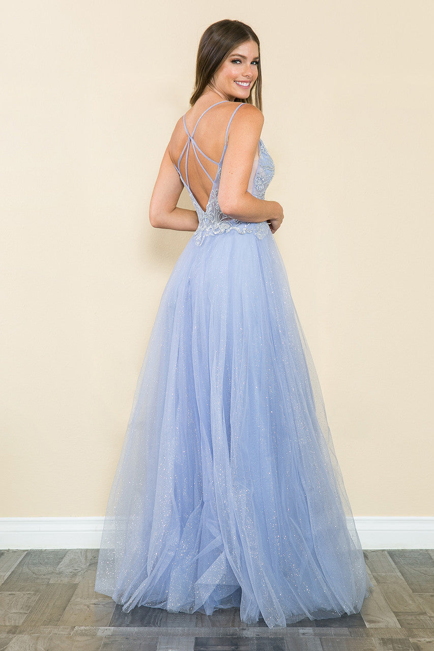 Prom Dresses Long Beaded Sequin Formal Prom Dress Lenovia 8183 Dusty Blue-Tulle-8183-Beaded