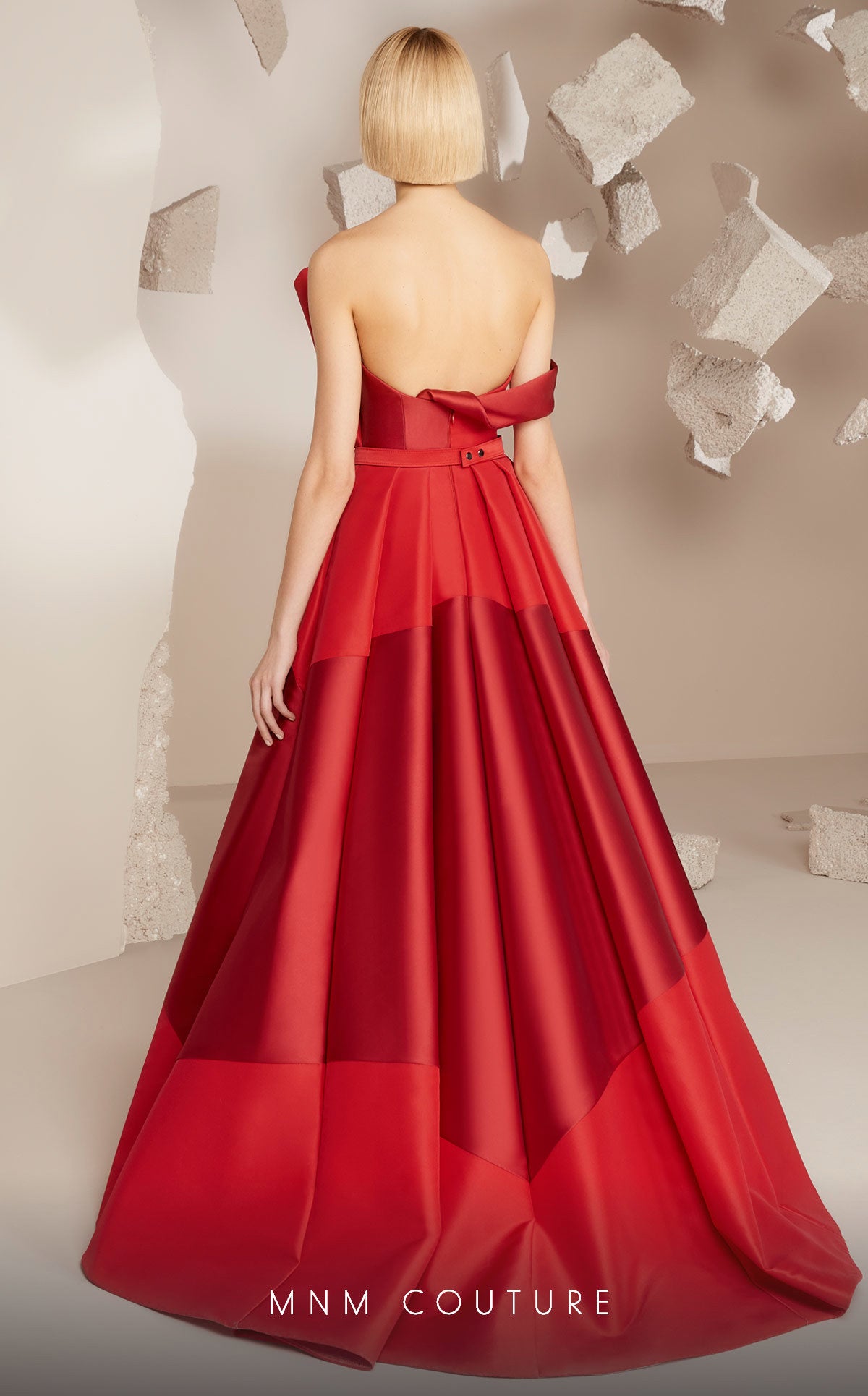 One-Shoulder Floor-Length Satin Evening A-Line MNM Couture E0014