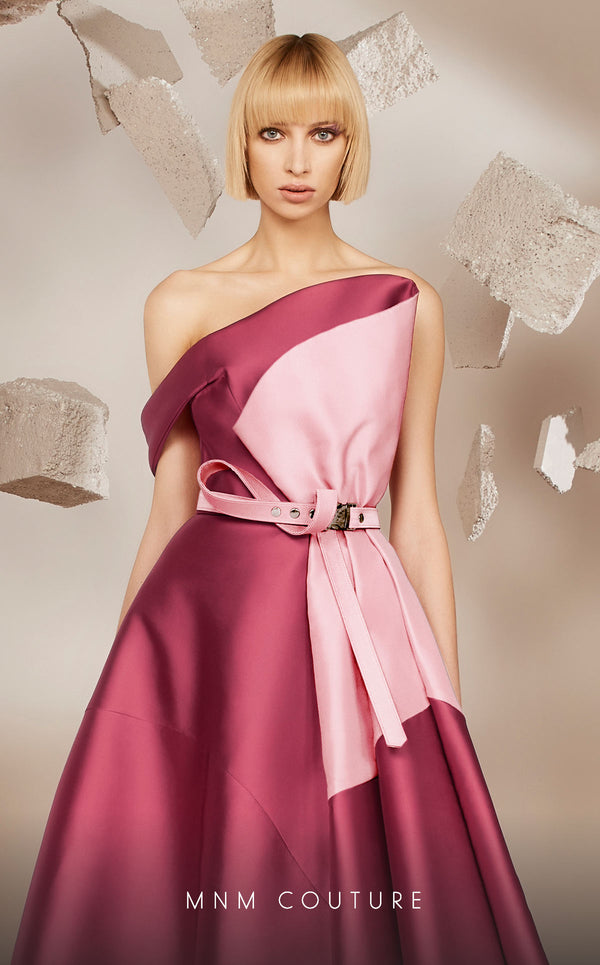 One-Shoulder Floor-Length Satin Evening A-Line MNM Couture E0017