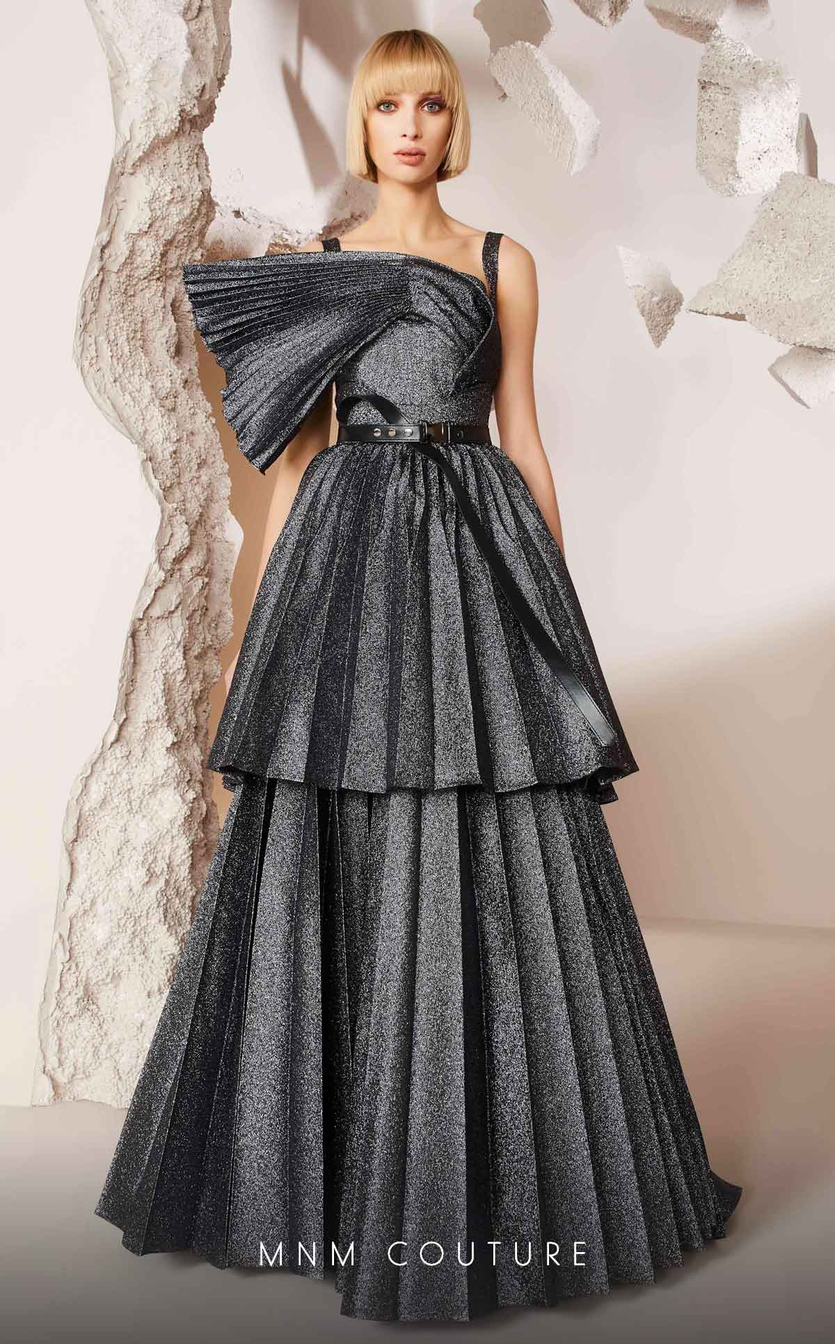 One-Shoulder Floor-Length Satin Evening A-Line MNM Couture E0017