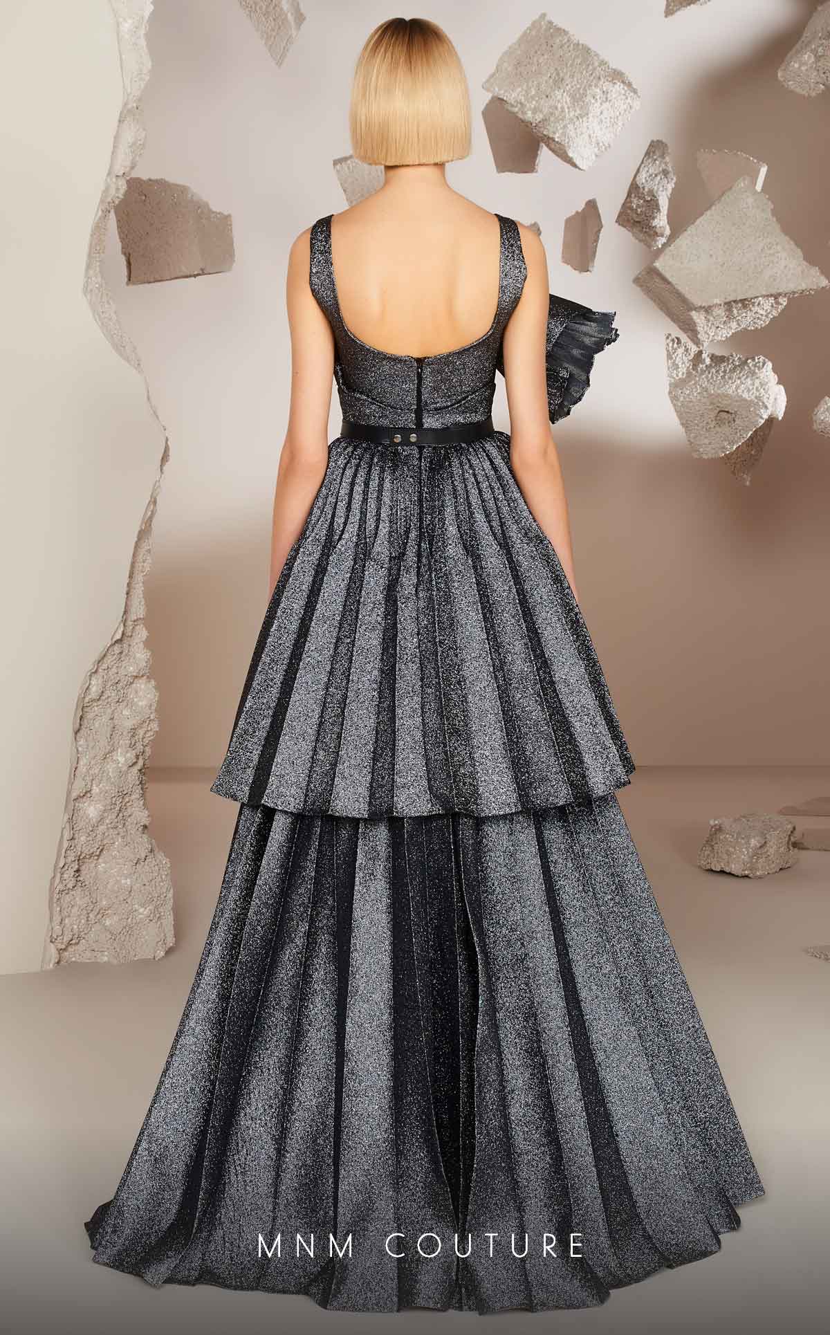 One-Shoulder Floor-Length Satin Evening A-Line MNM Couture E0017