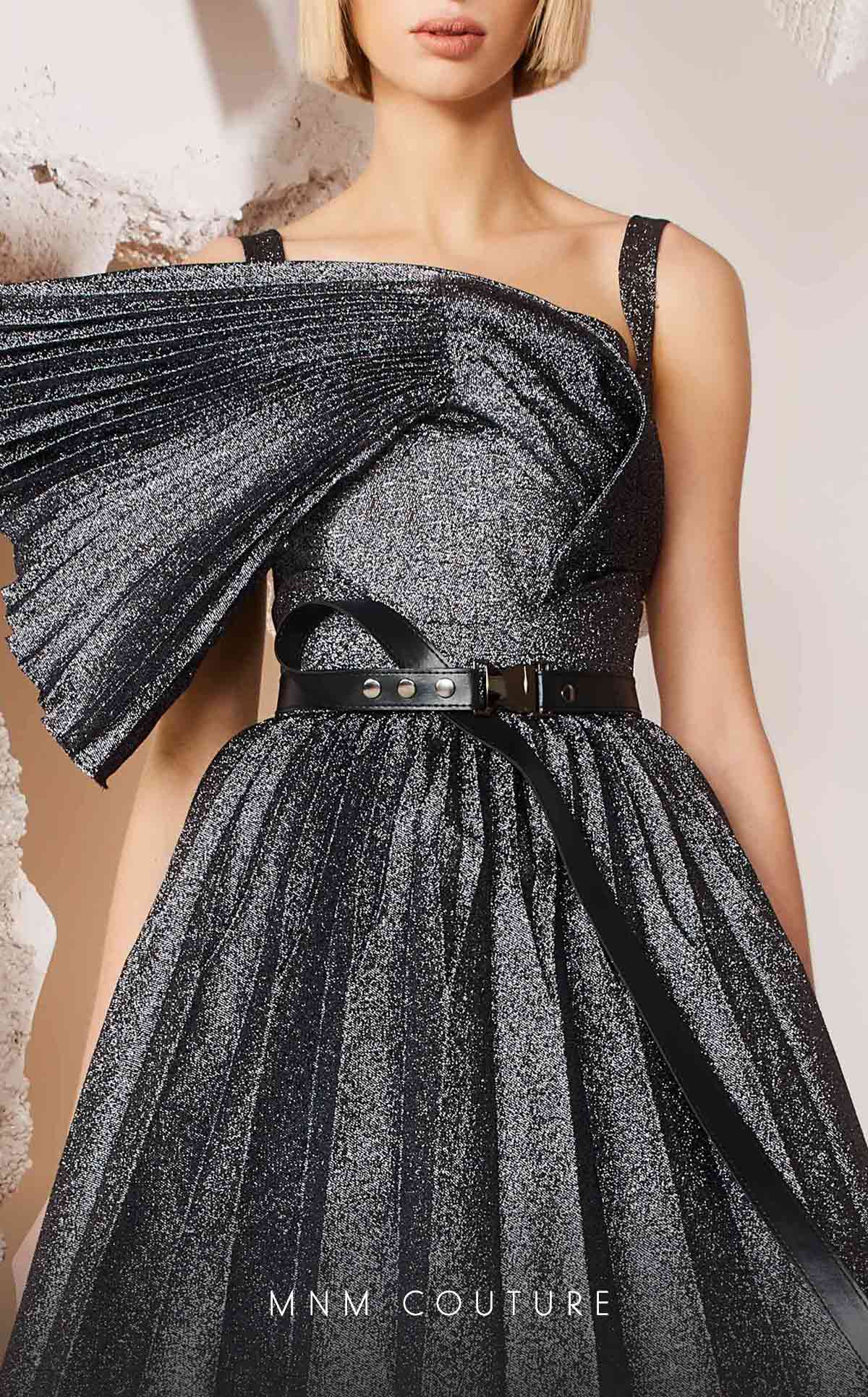 One-Shoulder Floor-Length Satin Evening A-Line MNM Couture E0017