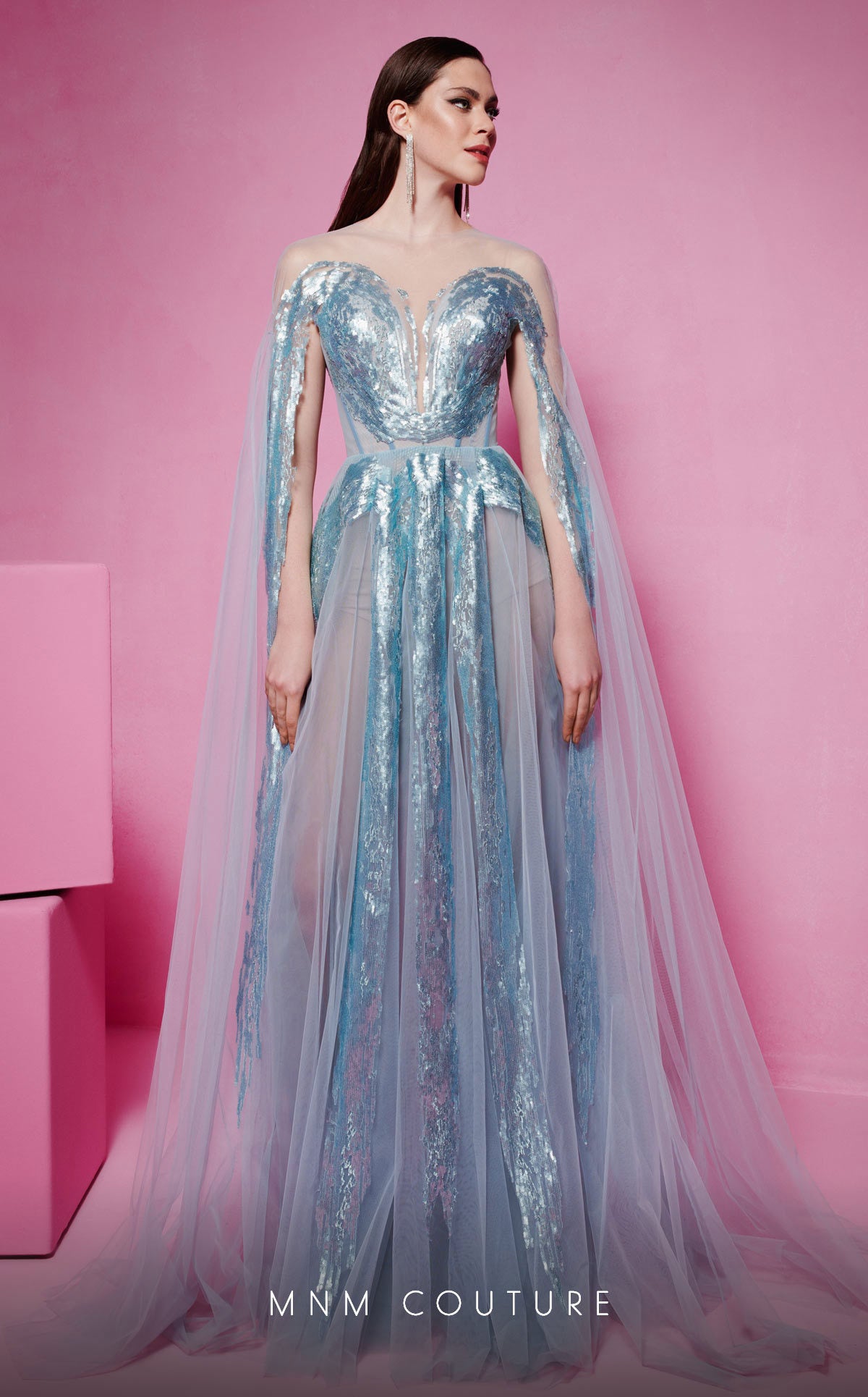 MNM Couture E0070 Beaded Long Formal A Line Evening Dress