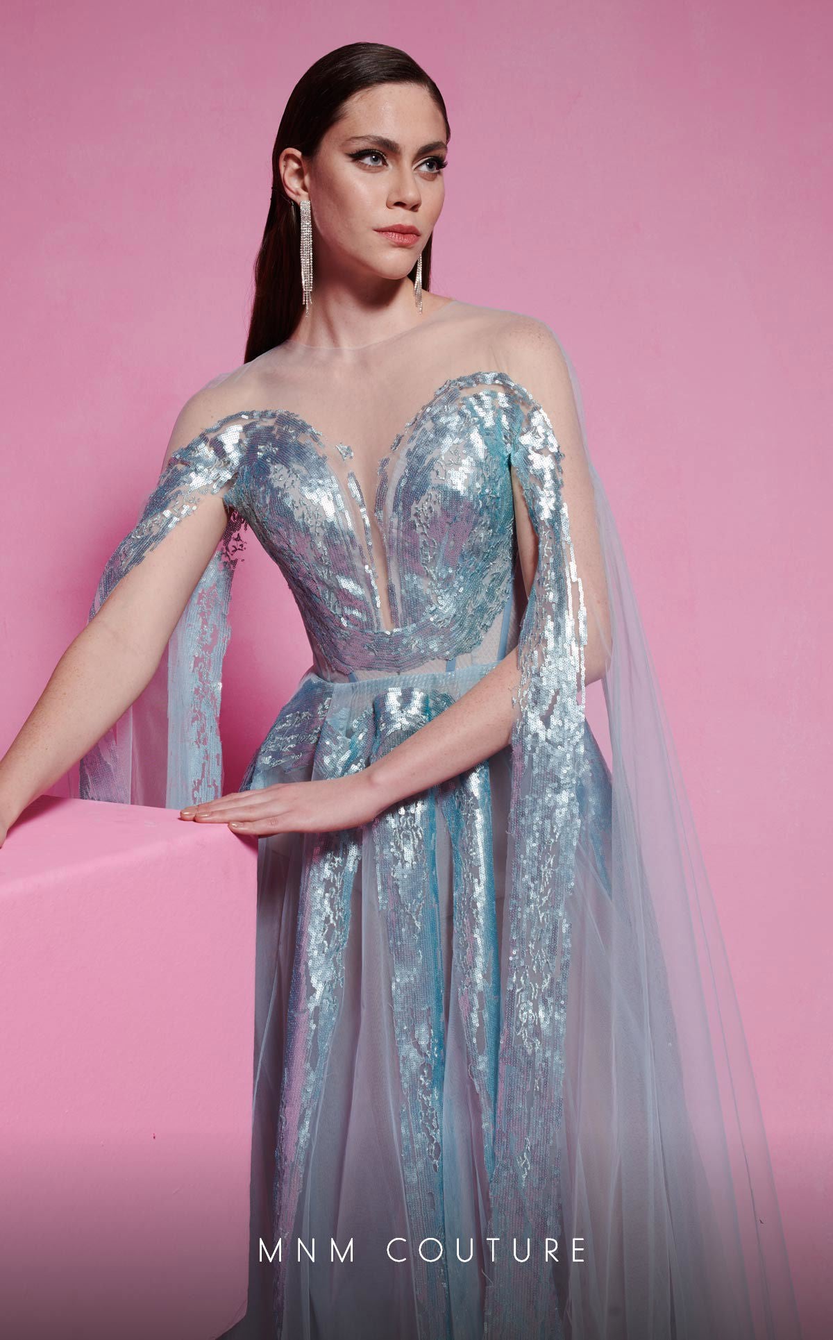 MNM Couture E0070 Beaded Long Formal A Line Evening Dress