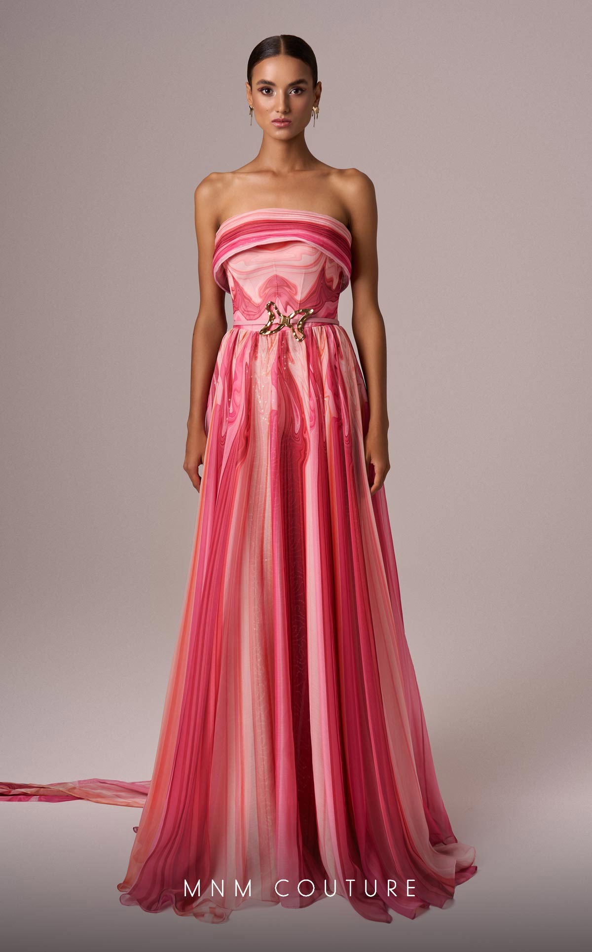 MNM Couture E0079 Long A Line Prom Printed Formal Dress