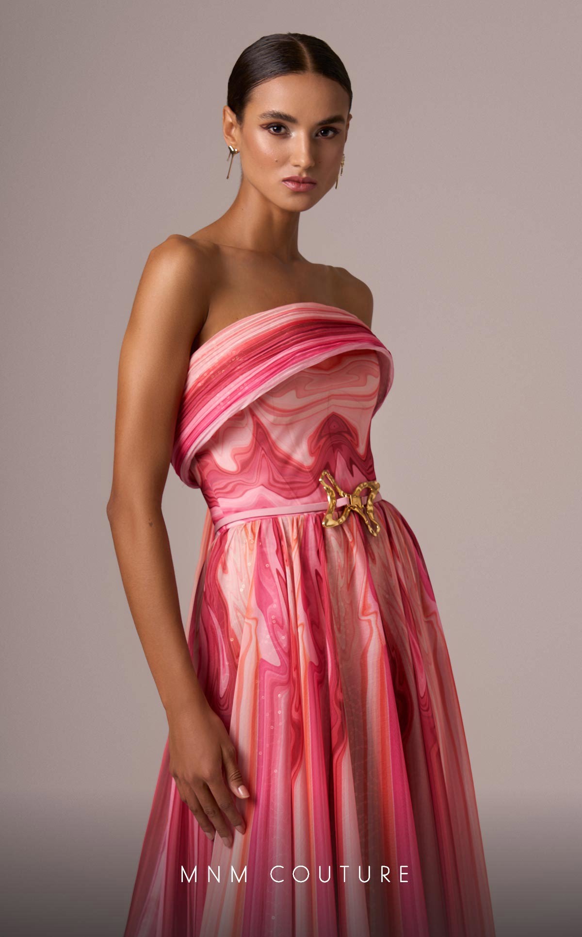 MNM Couture E0079 Long A Line Prom Printed Formal Dress