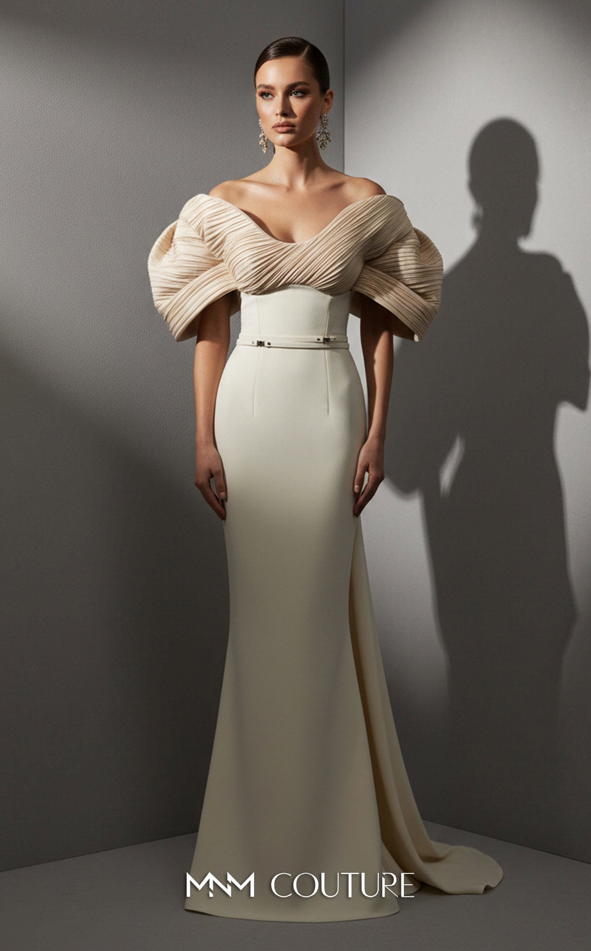 Formal Dresses Long Prom Formal Fitted Evening Dress MNM Couture E0088 Beige