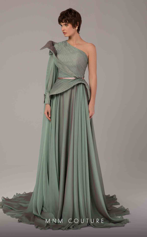 MNM Couture E0097 Pleated Long Formal Evening Cape Dress