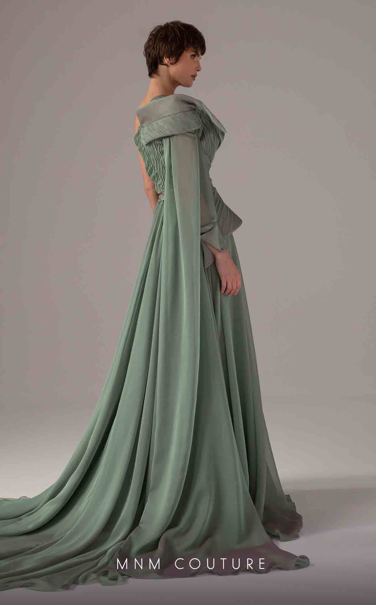 Mother of the Bride Dresses Pleated Cape Formal Long Mother of the Bride Dress Green