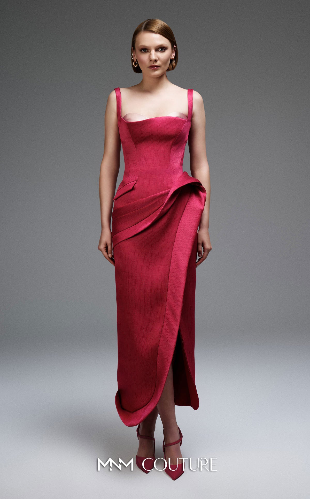 Square Neckline Midi Crepe Formal Sheath/Column MNM Couture E0109