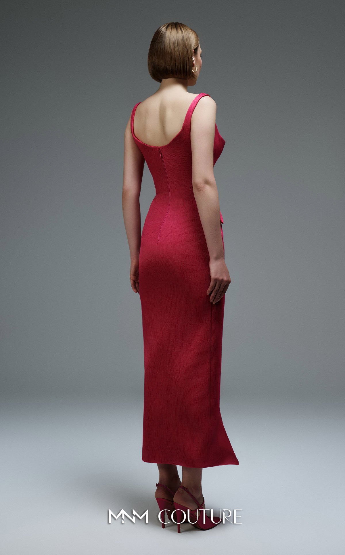 Square Neckline Midi Crepe Formal Sheath/Column MNM Couture E0109