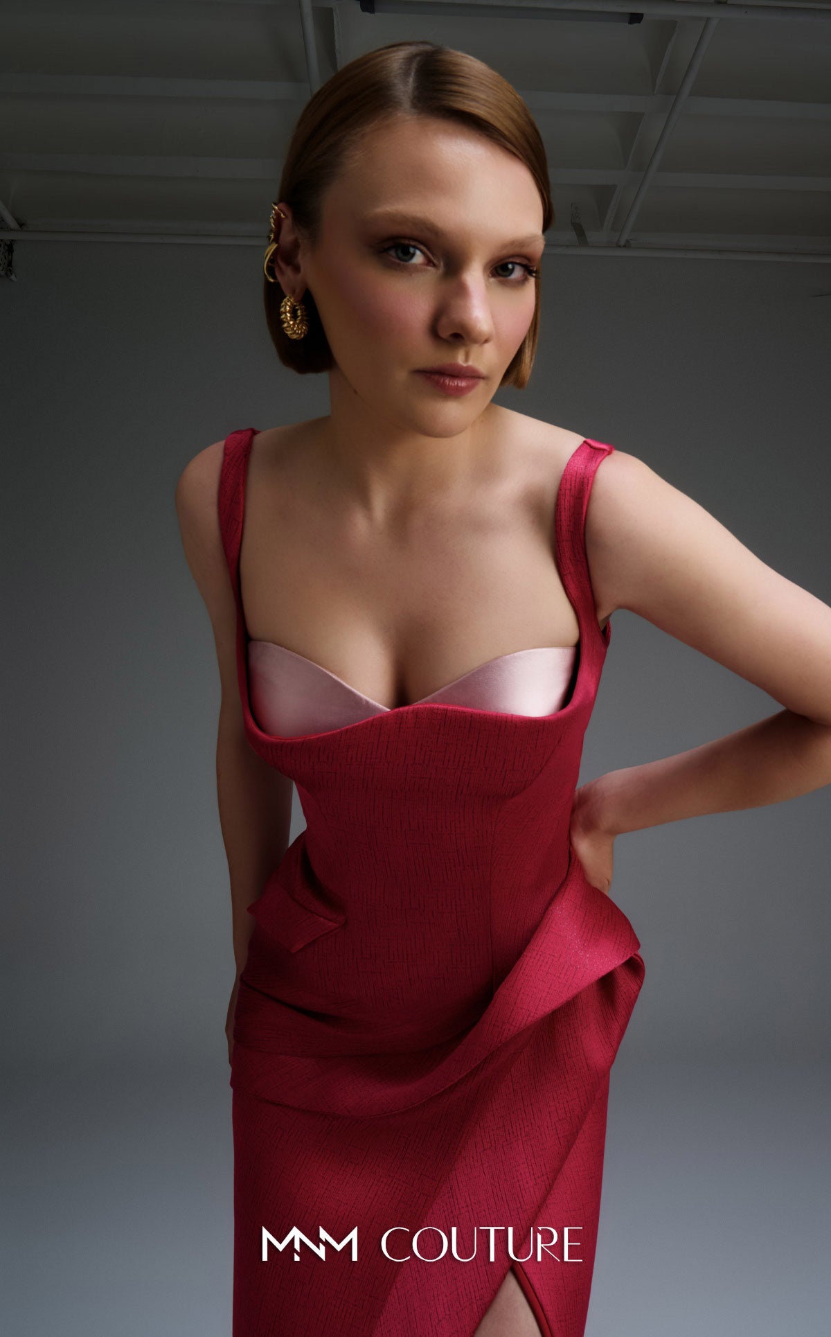 Square Neckline Midi Crepe Formal Sheath/Column MNM Couture E0109