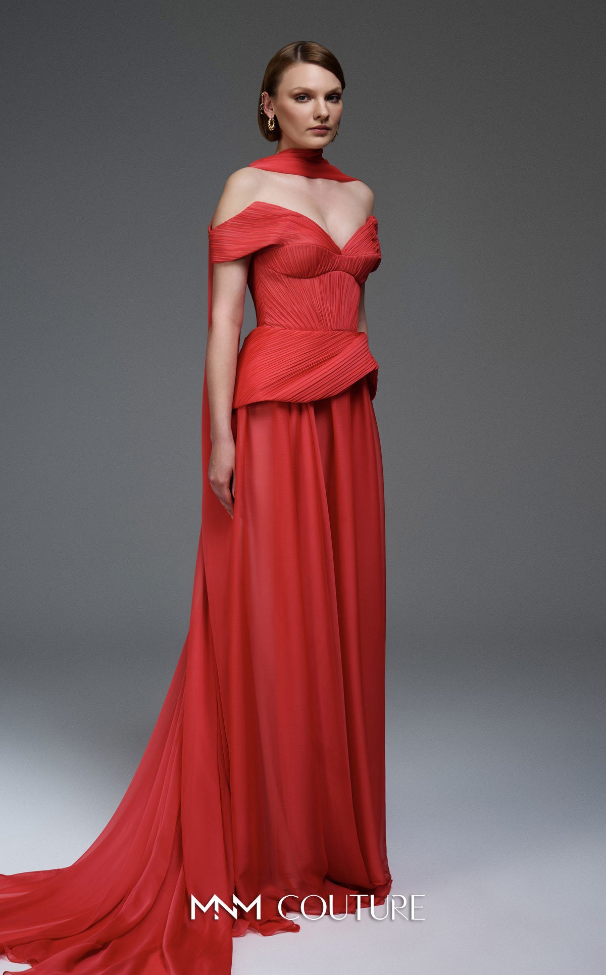 Prom Dresses Formal Long Pleated Corset Prom Dress MNM Couture E0119 Coral
