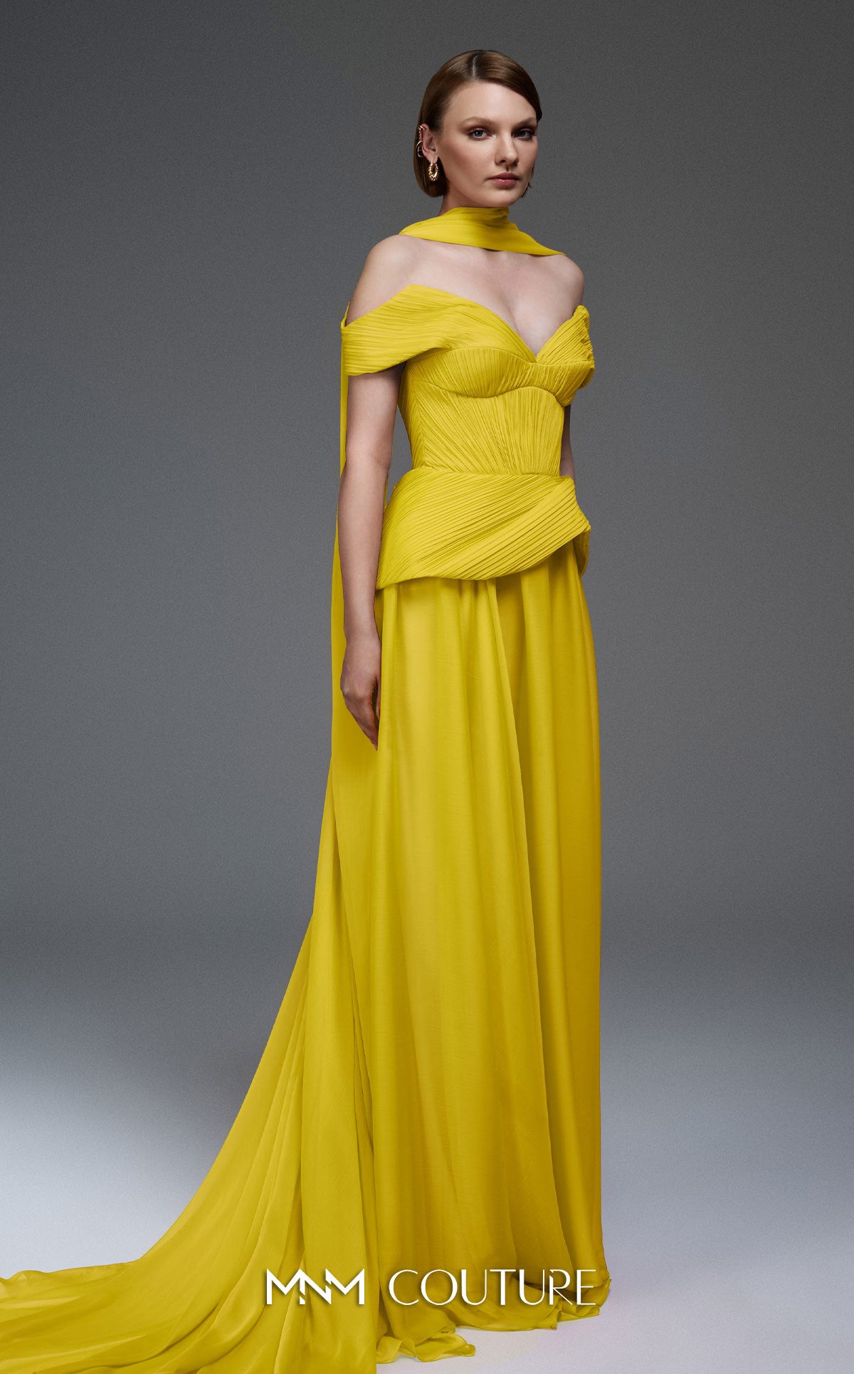 Prom Dresses Formal Long Pleated Corset Prom Dress MNM Couture E0119 Yellow