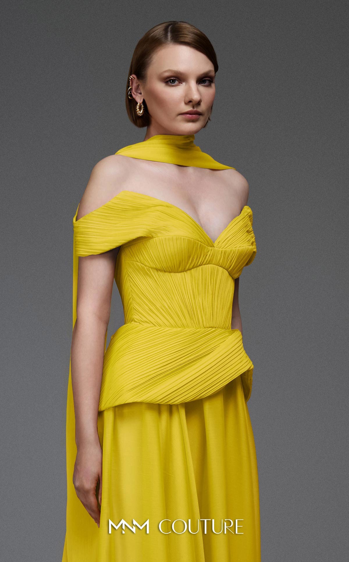 Prom Dresses Formal Long Pleated Corset Prom Dress MNM Couture E0119 Yellow