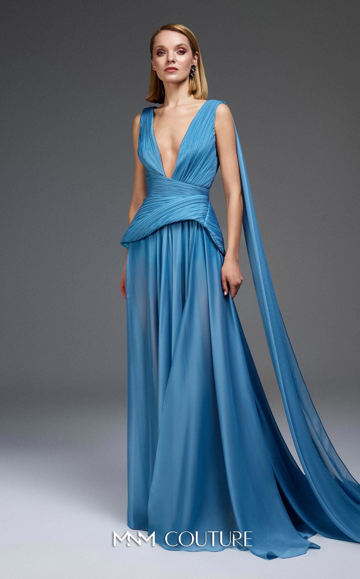 Prom Dresses Long Formal Pleated Corset Prom Dress MNM Couture E0121 Blue