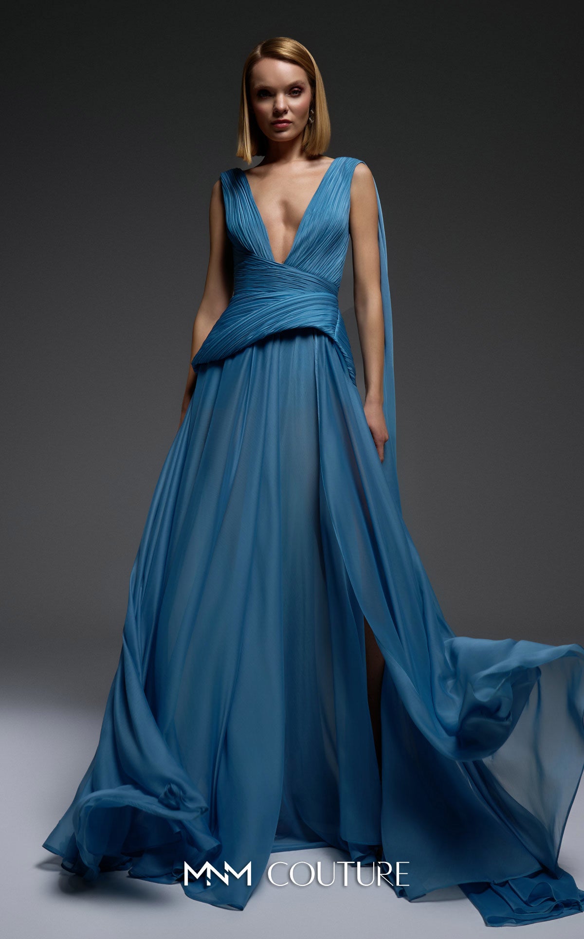 Prom Dresses Long Formal Pleated Corset Prom Dress MNM Couture E0121 Blue