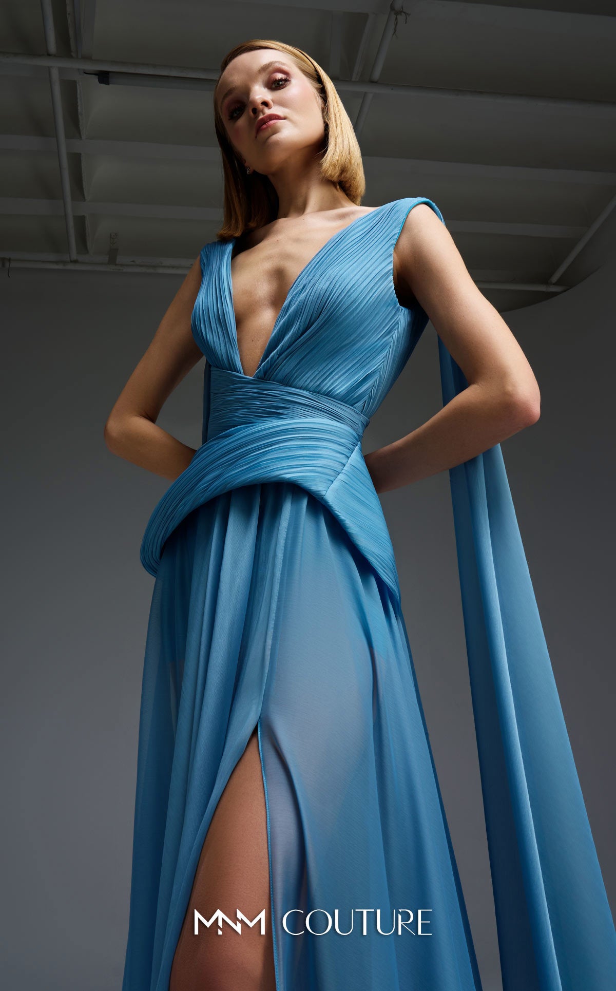 Prom Dresses Long Formal Pleated Corset Prom Dress MNM Couture E0121 Blue