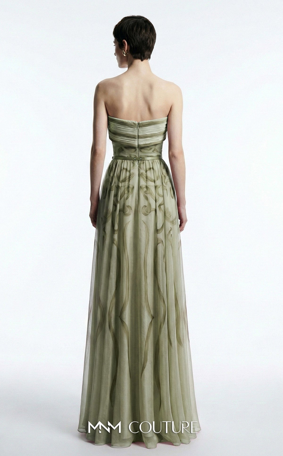 Strapless Long Tulle Formal Gown by MNM Couture E0129 in Olive