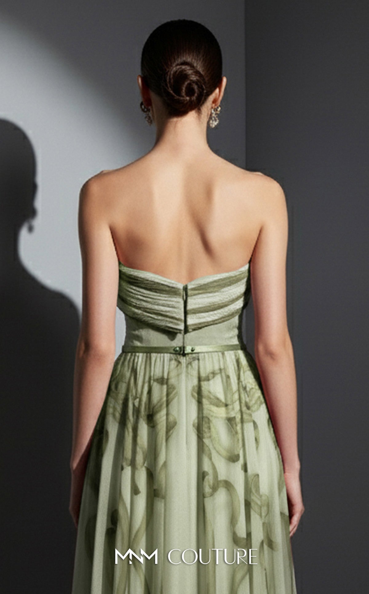 Strapless Long Tulle Formal Gown by MNM Couture E0129 in Olive