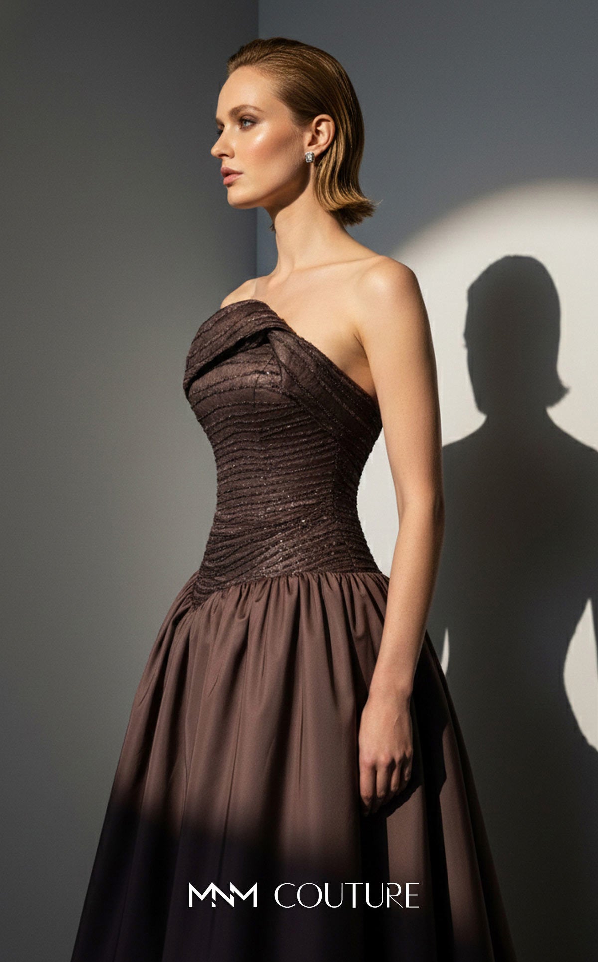 Strapless Curved Neck Floor-Length Satin Occasion Ball Gown MNM Couture E0132