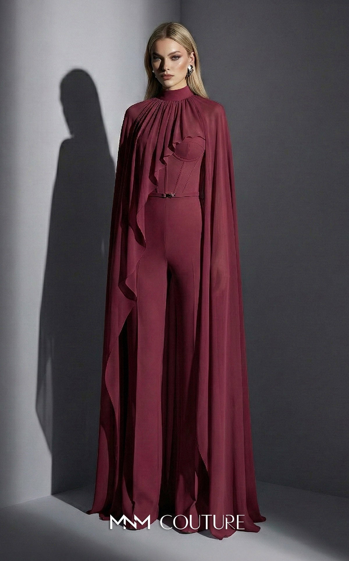 Crew/High-Neck Floor-Length Chiffon Evening Sheath/Column MNM Couture E0143