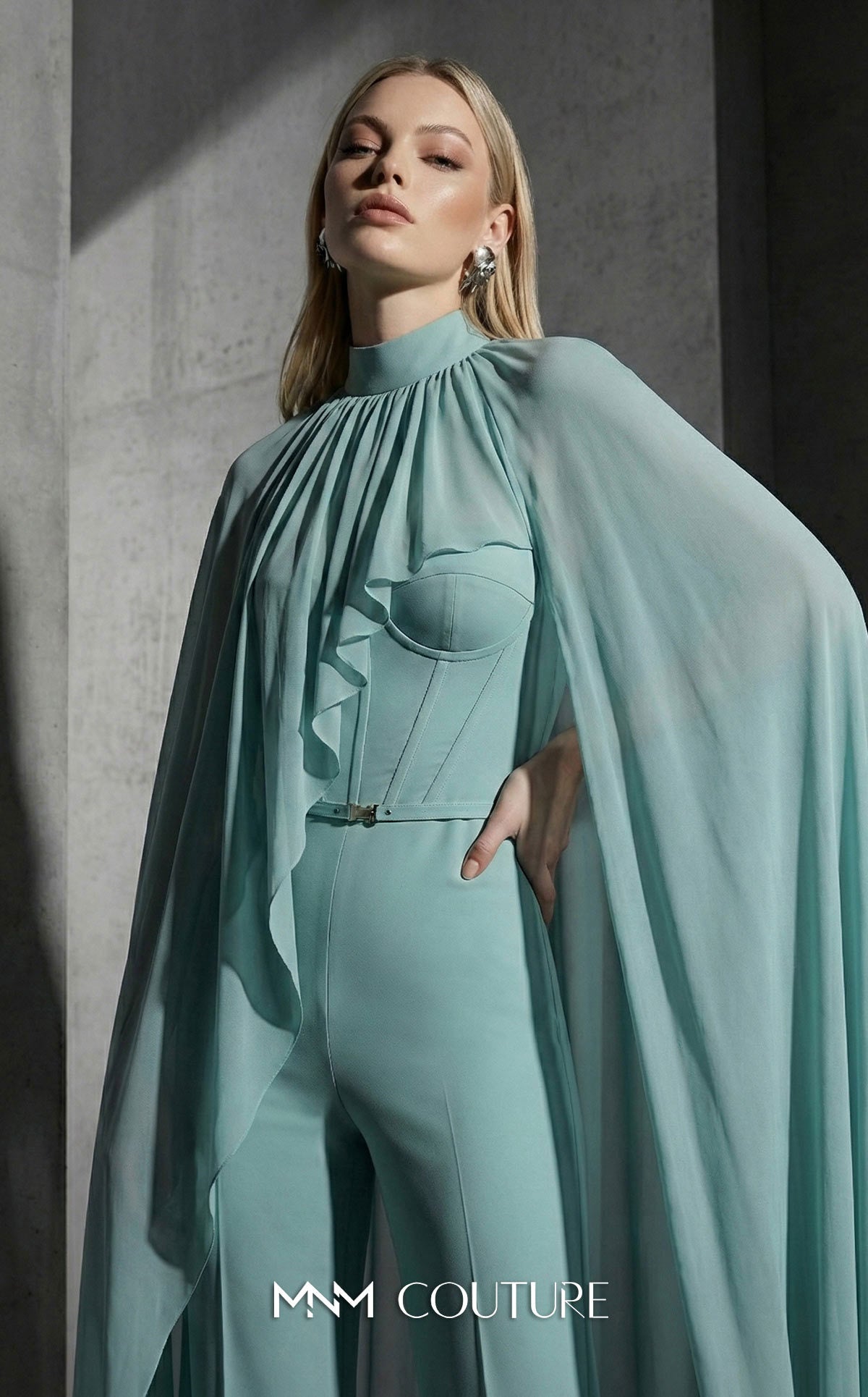 Crew/High-Neck Floor-Length Chiffon Evening Sheath/Column MNM Couture E0143