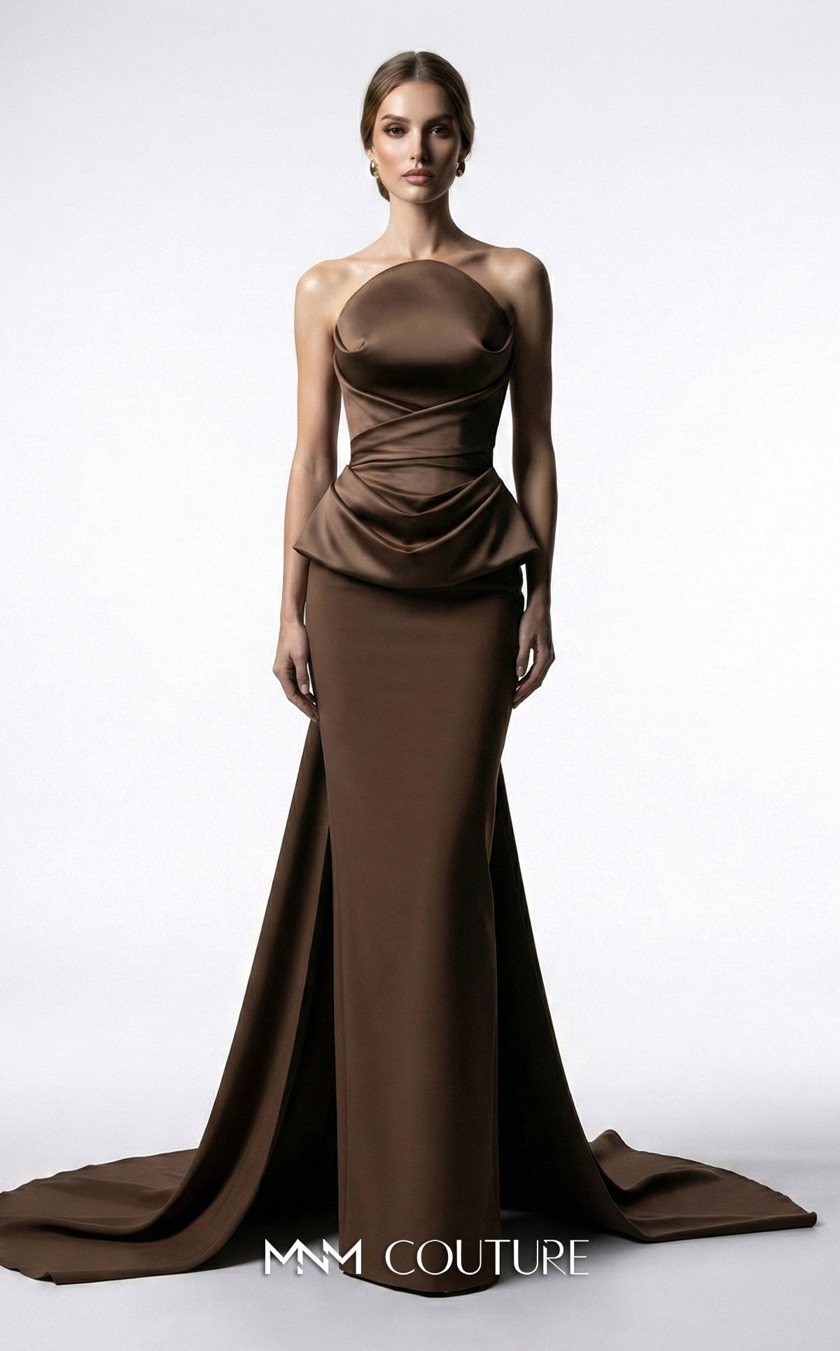 Strapless Curved Neck Floor-Length with Train Satin Formal Sheath/Colu MNM Couture E0146