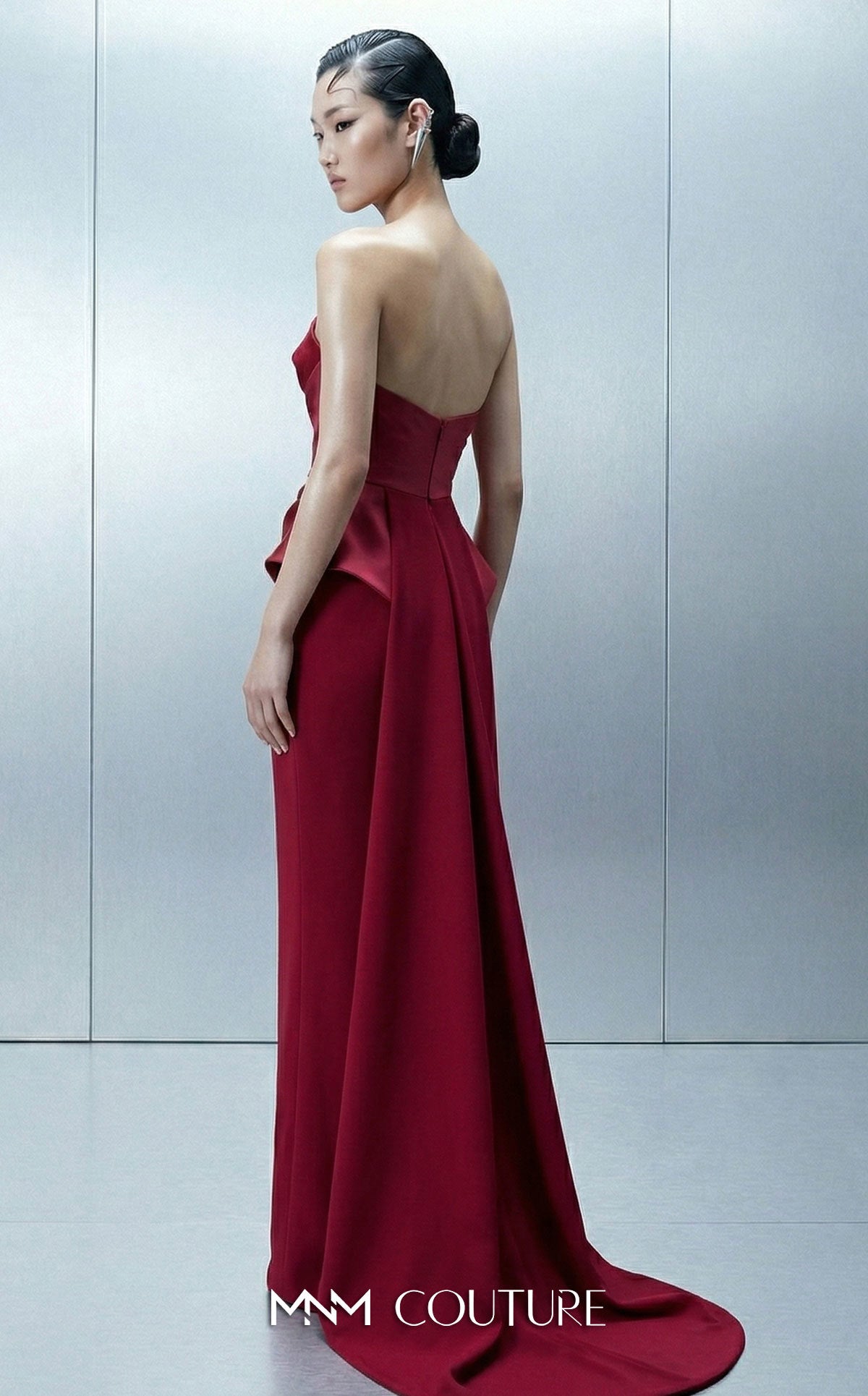 Strapless Curved Neck Floor-Length with Train Satin Formal Sheath/Colu MNM Couture E0146