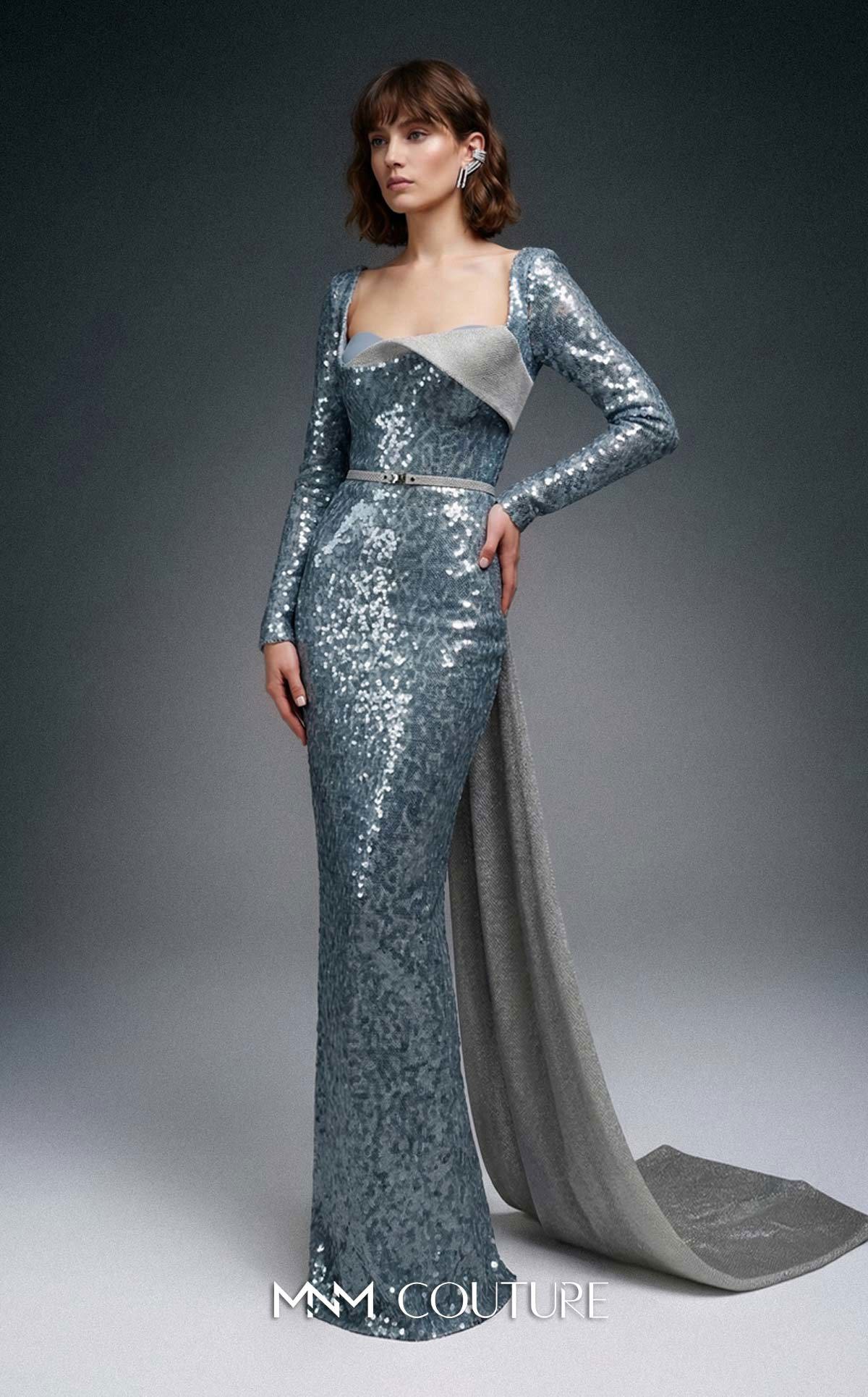 Square Floor-Length Sequin Evening Sheath MMN Couture E0157