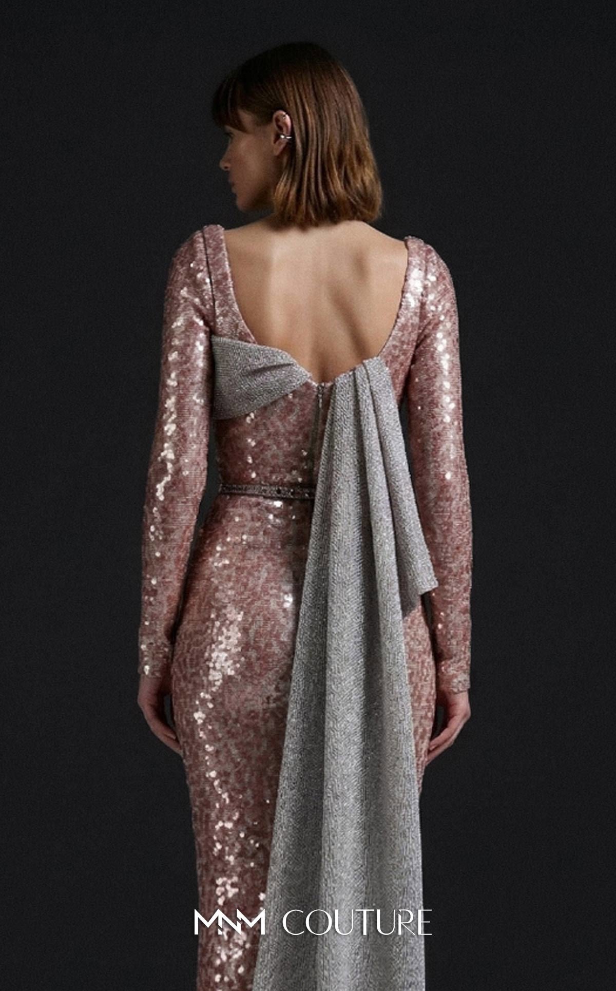 Square Floor-Length Sequin Evening Sheath M Couture E0157