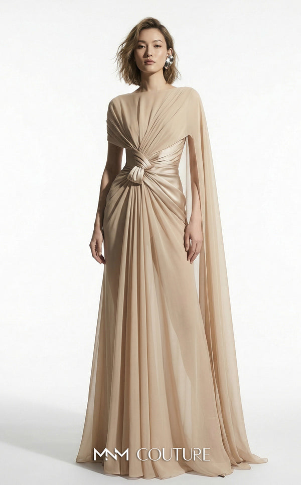 Crew High-Neck Floor-Length Chiffon Formal Sheath Column MNM Couture E0160